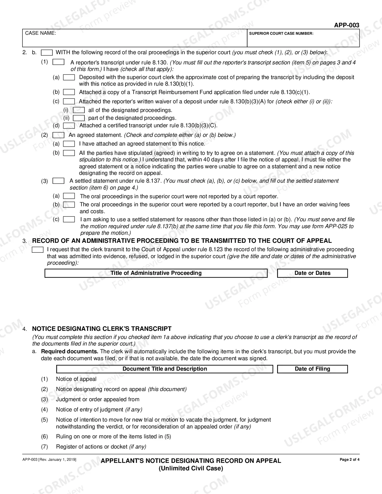 Preview Notice Designating Record on Appeal