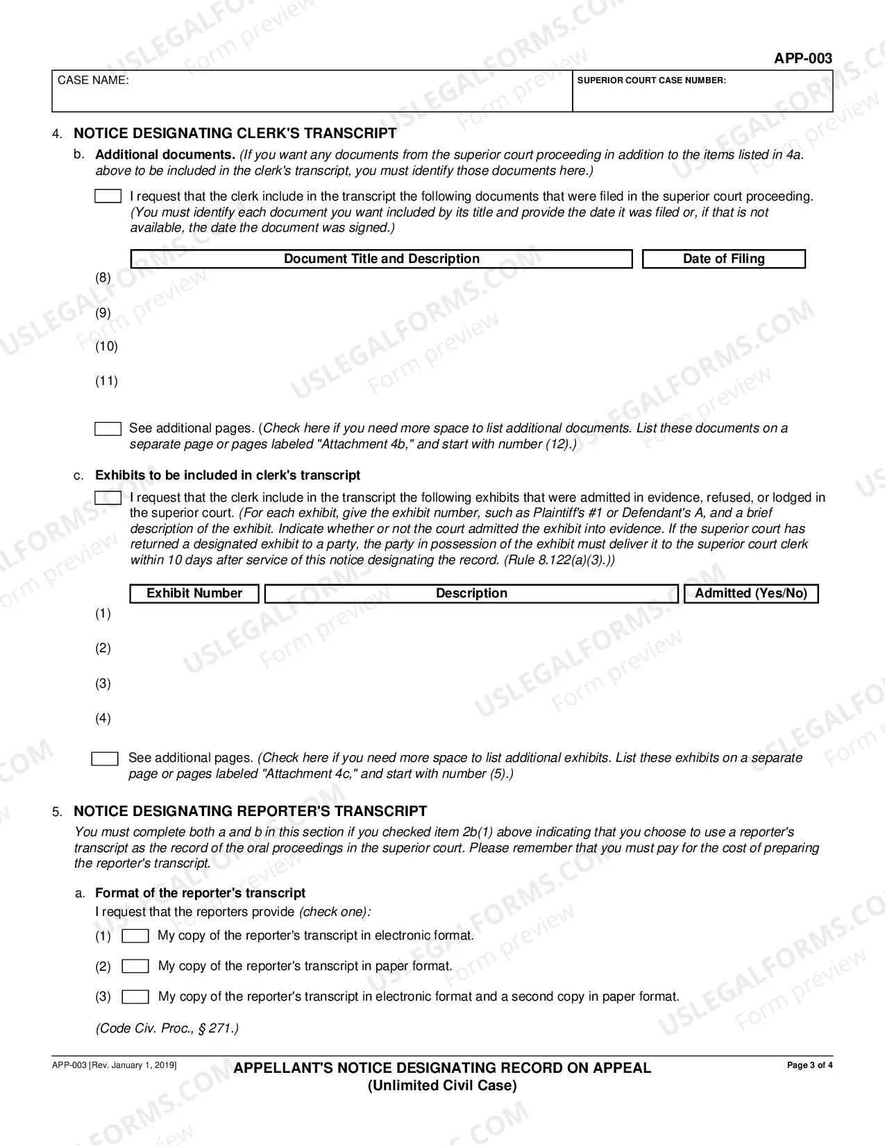 Preview Notice Designating Record on Appeal
