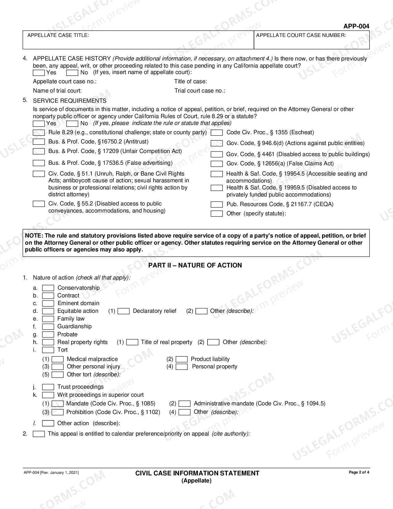 Preview Civil Case Information Statement