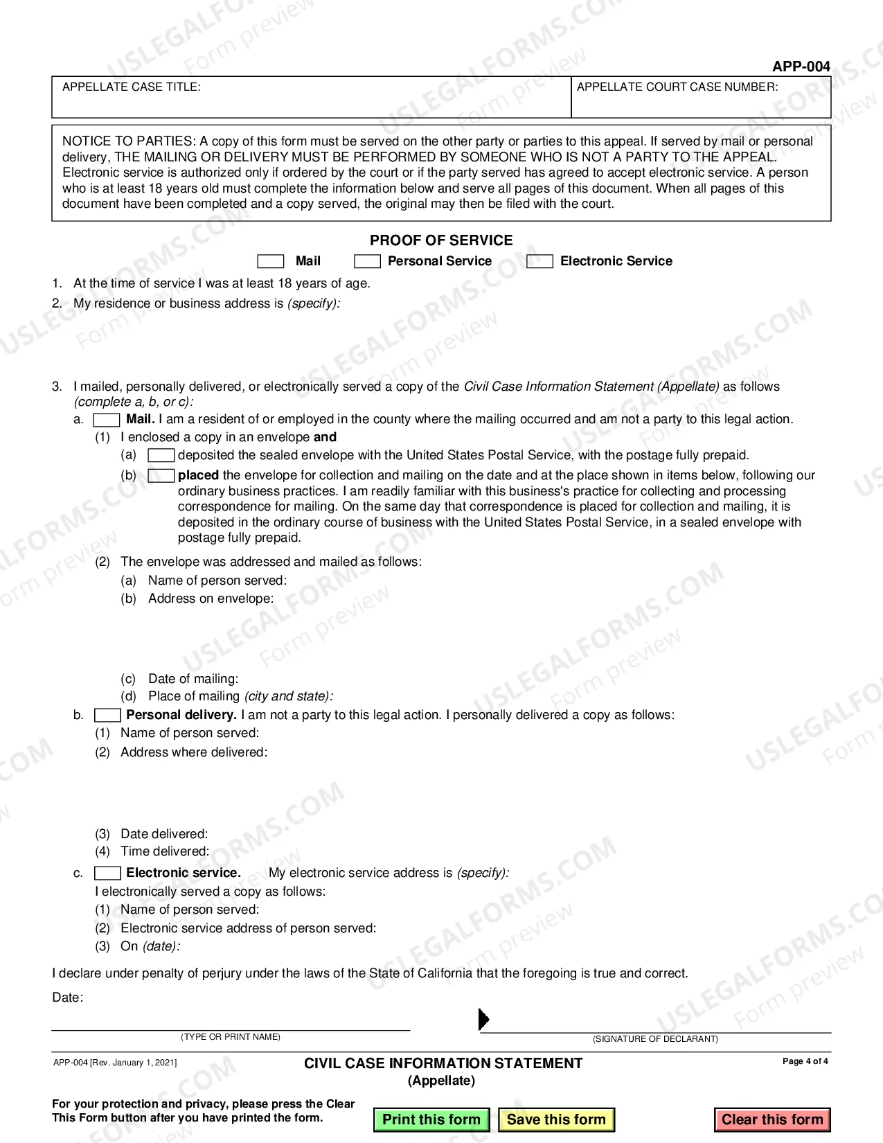 Preview Civil Case Information Statement