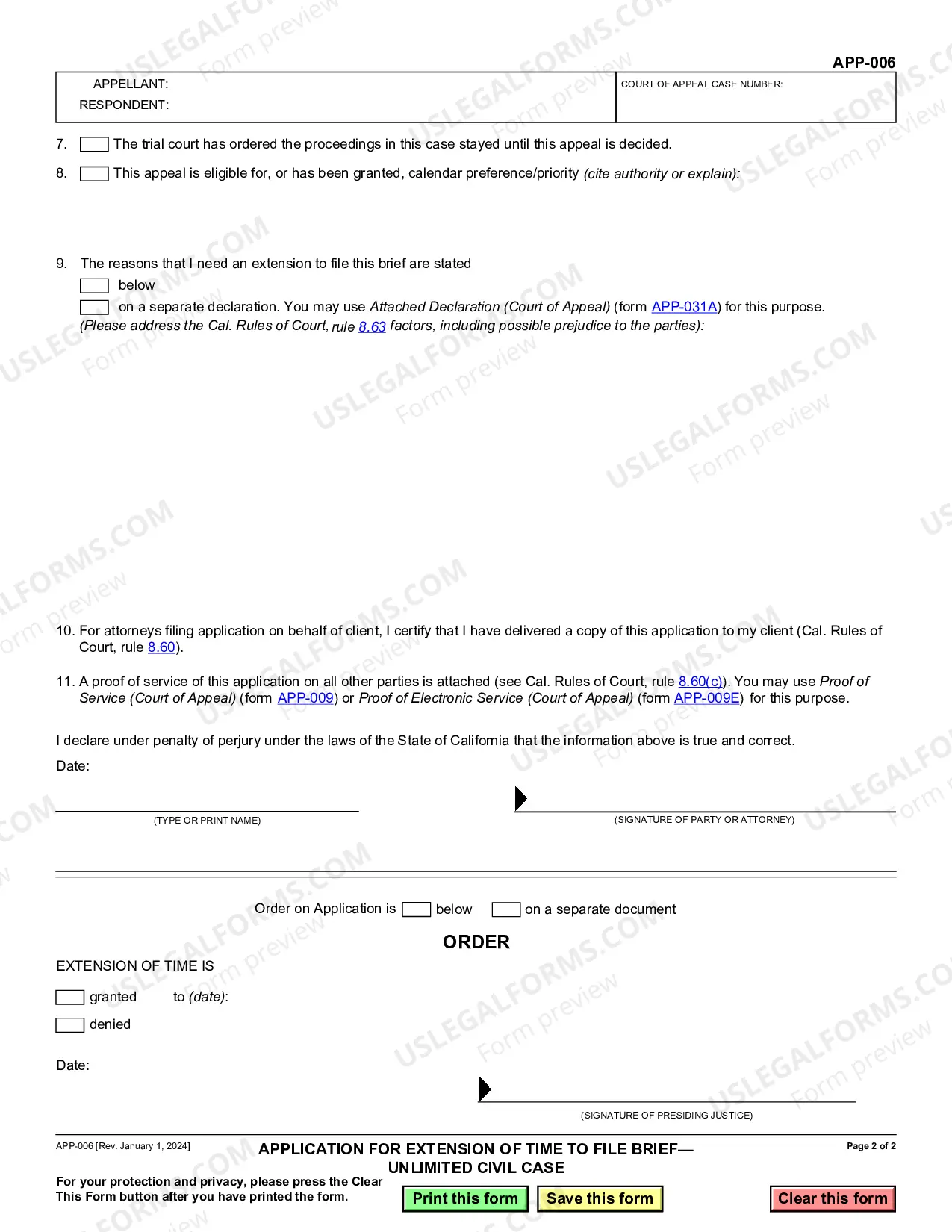 Preview Application for Extension of Time to File Brief - in appeal of a civil case