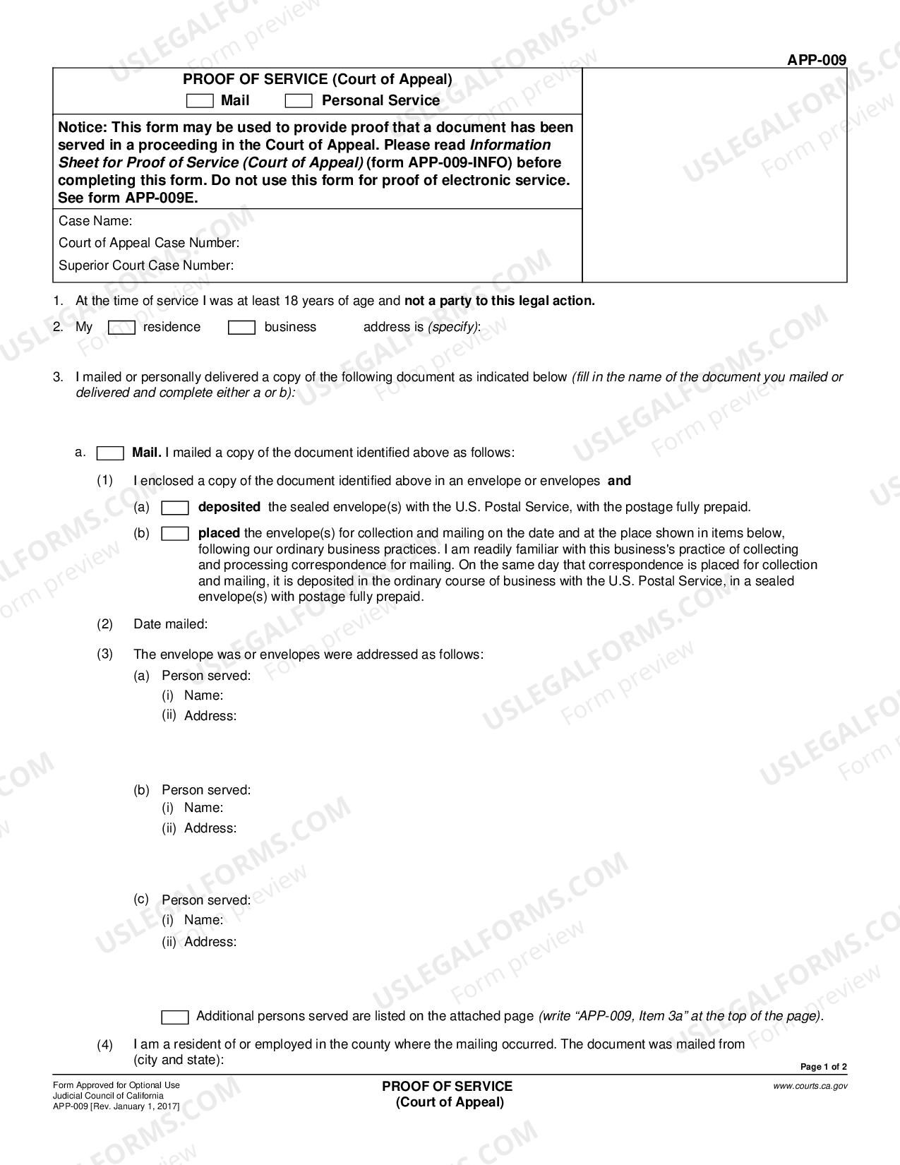 California Proof Of Service Court Of Appeal US Legal Forms