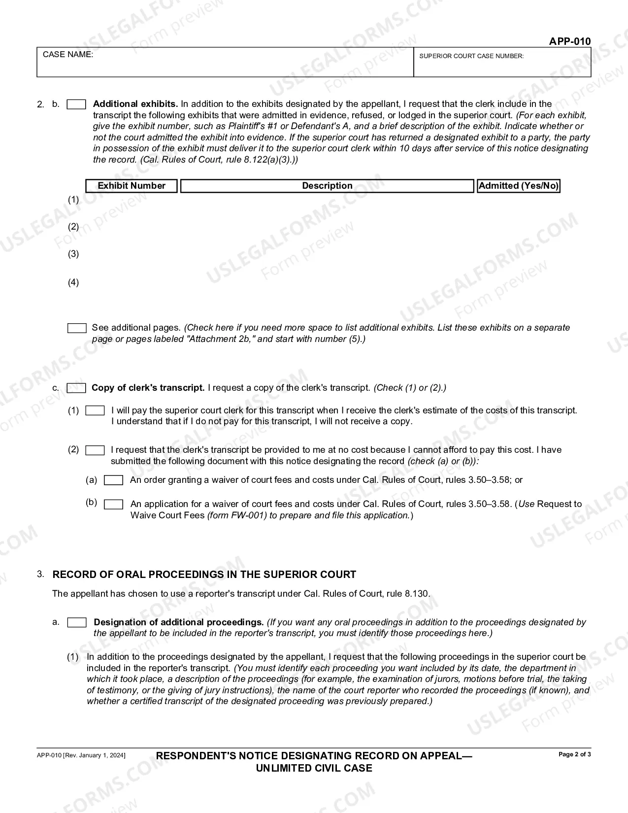 Preview Respondent's Notice Designating Record on Appeal - Unlimited Civil Case