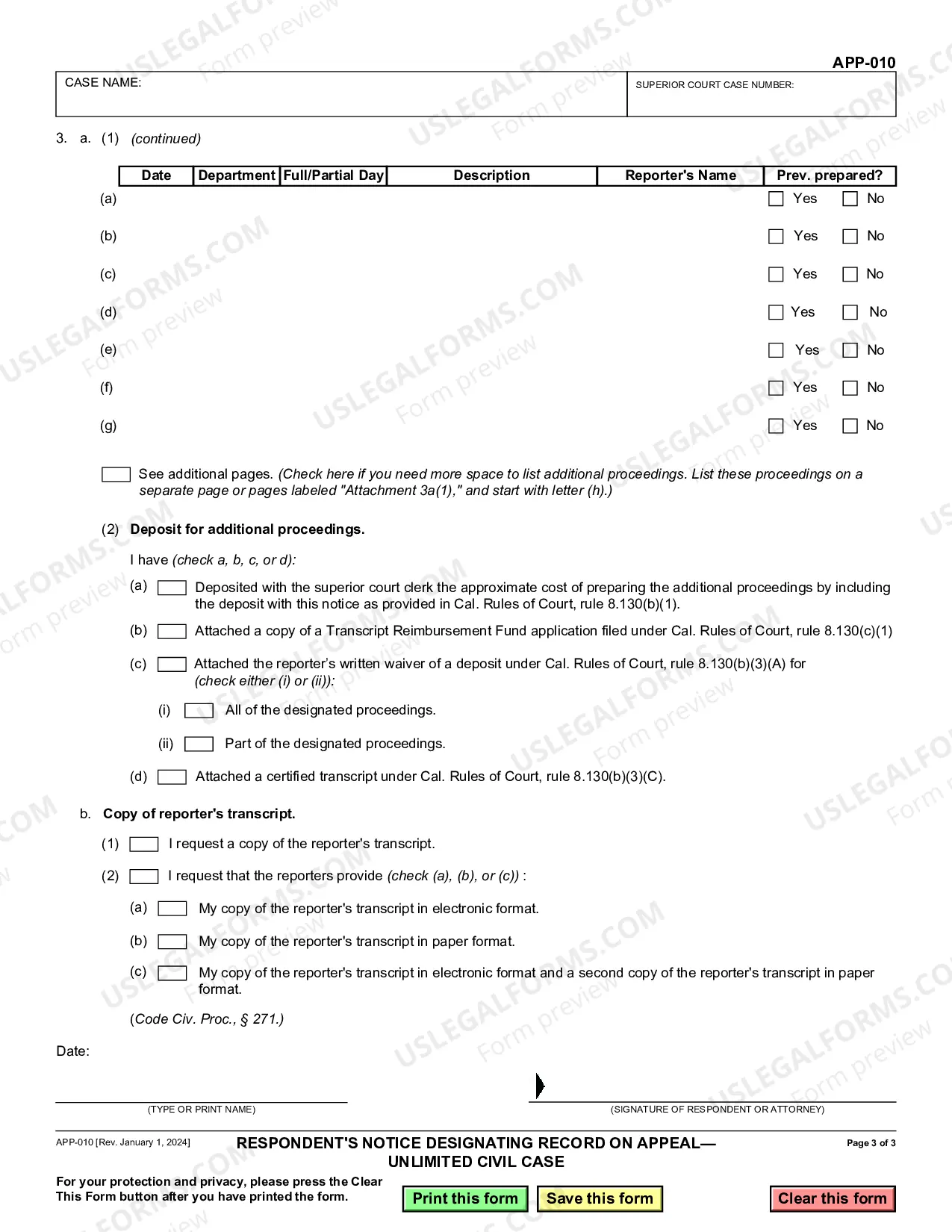 Preview Respondent's Notice Designating Record on Appeal - Unlimited Civil Case