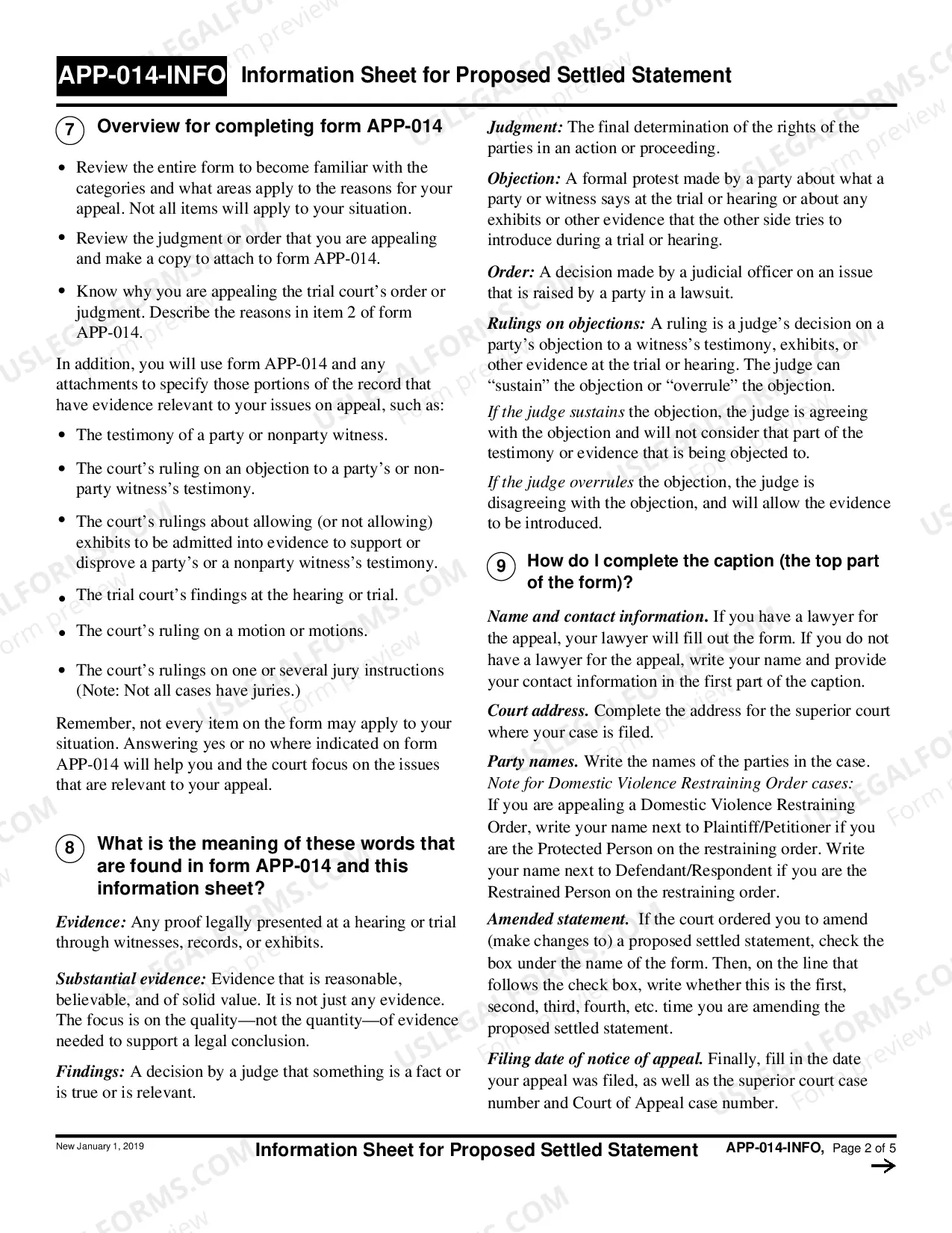 Preview Instructions for Appellant's Proposed Settled Statement - Unlimited Civil Case