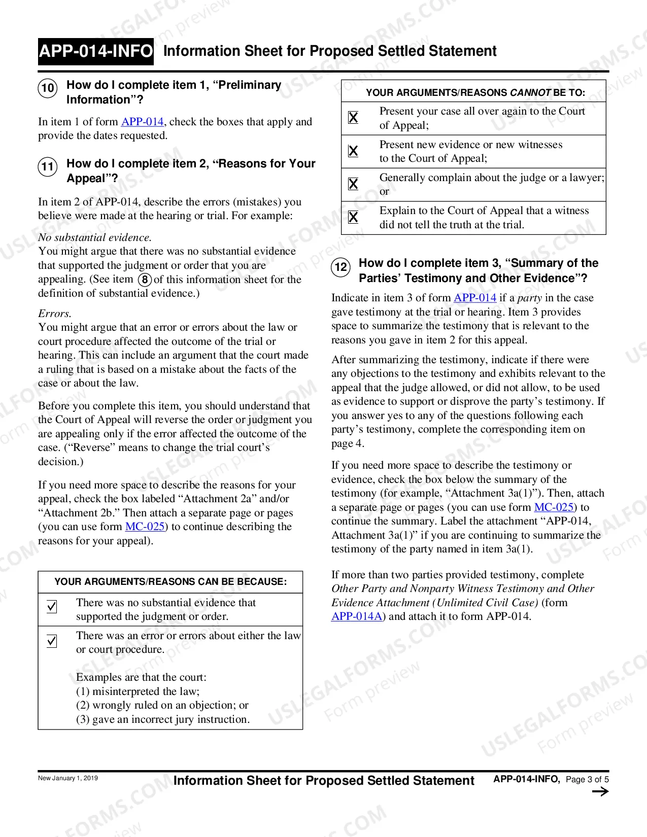 Preview Instructions for Appellant's Proposed Settled Statement - Unlimited Civil Case