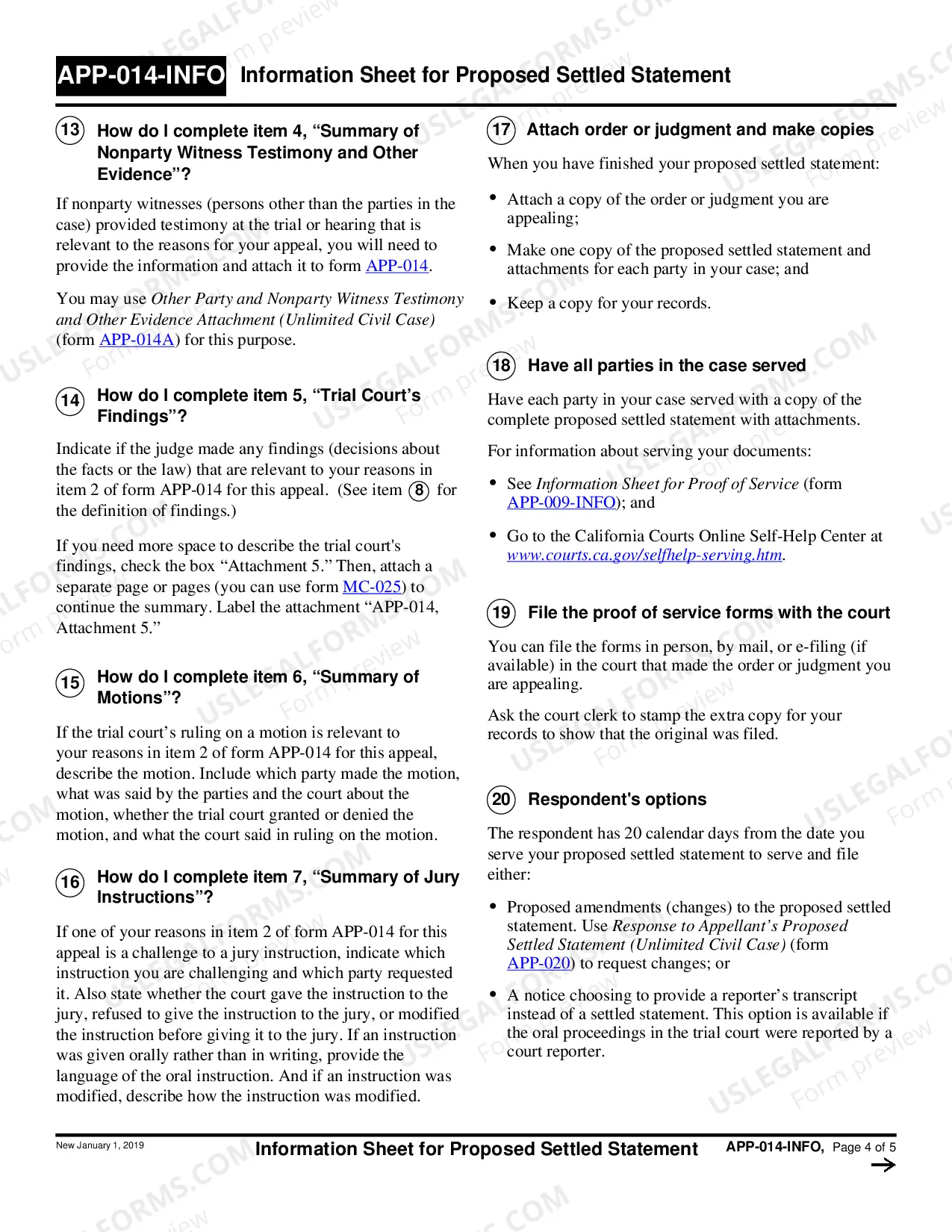 Preview Instructions for Appellant's Proposed Settled Statement - Unlimited Civil Case