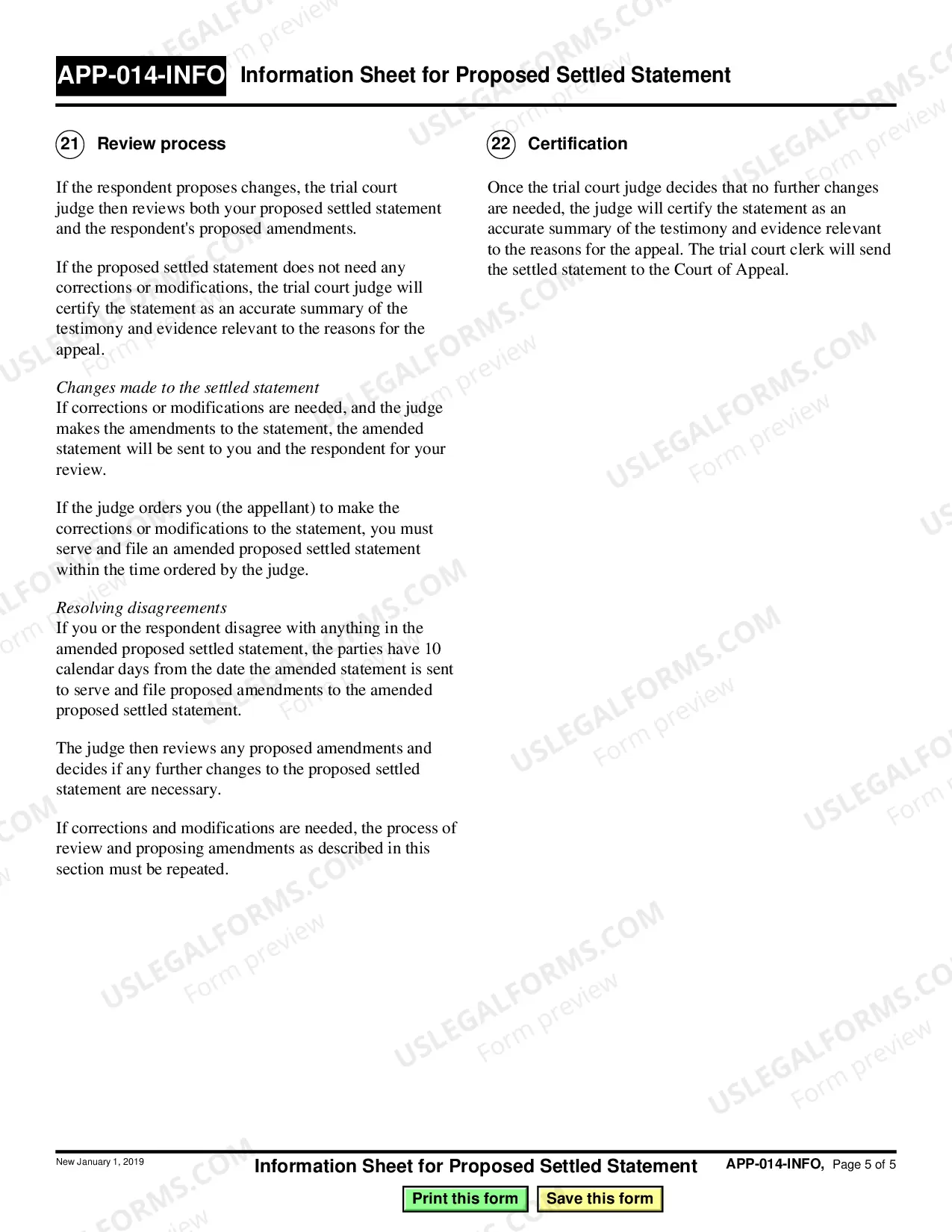 Preview Instructions for Appellant's Proposed Settled Statement - Unlimited Civil Case