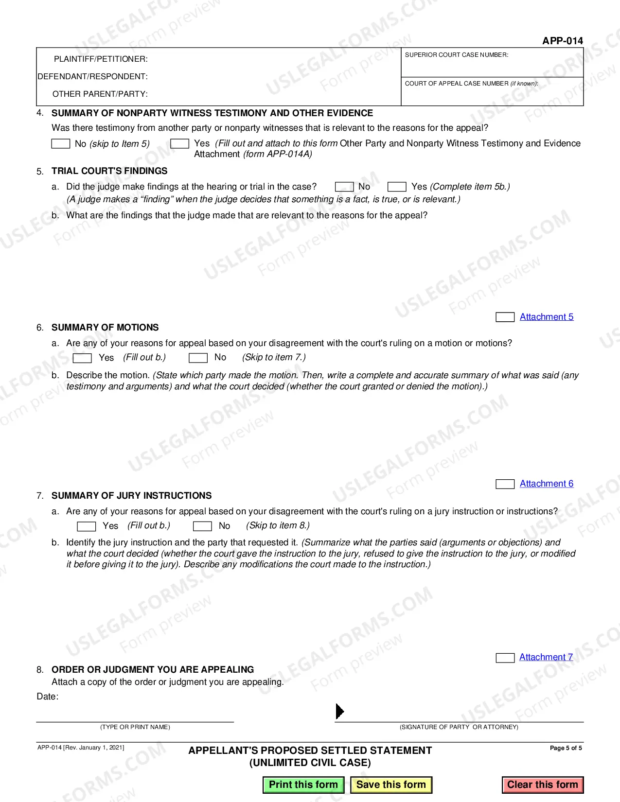 Preview Appellant's Proposed Settled Statement - Unlimited Civil Case