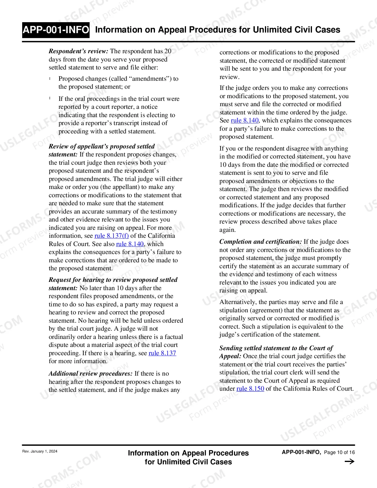 Preview Information Appeal Procedures for Limited Civil Cases