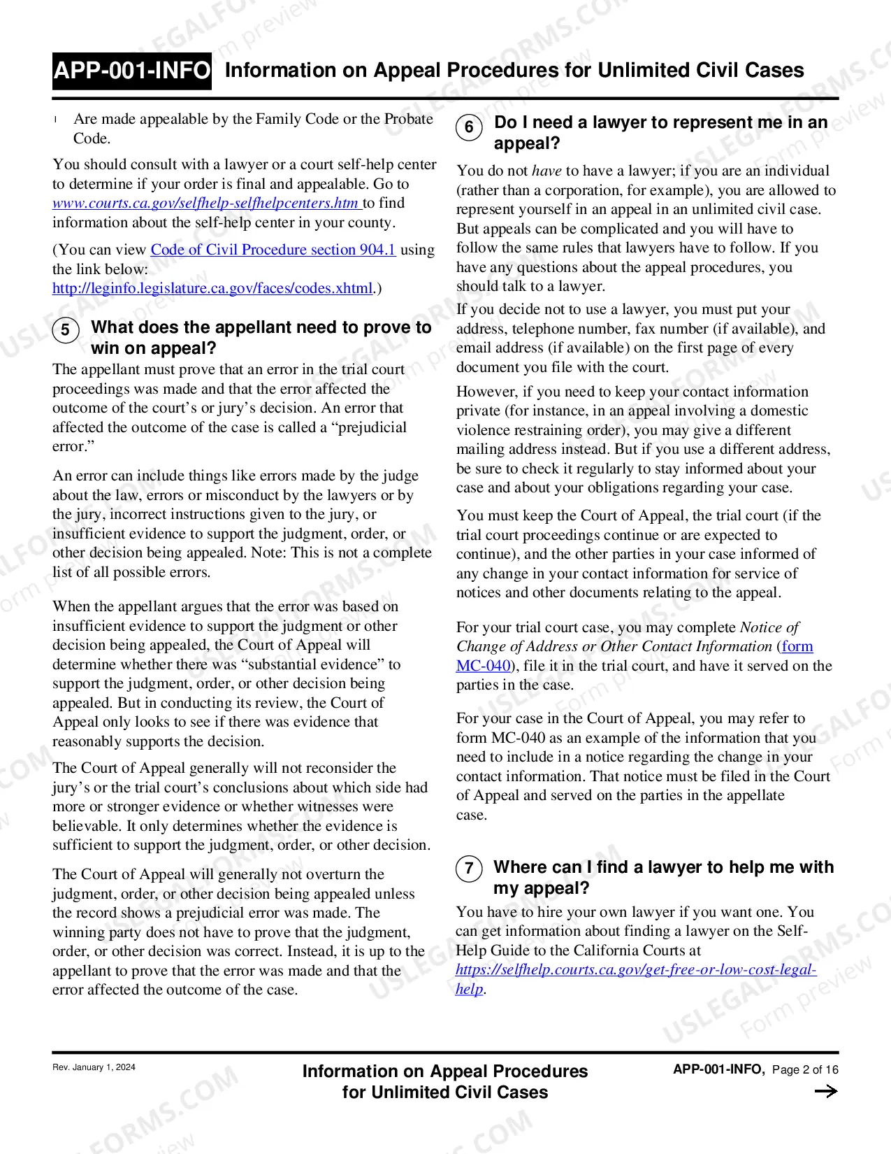 Preview Information Appeal Procedures for Limited Civil Cases