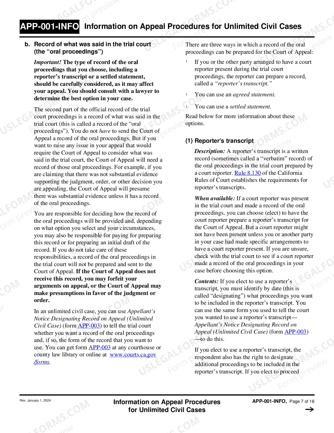Preview Information Appeal Procedures for Limited Civil Cases