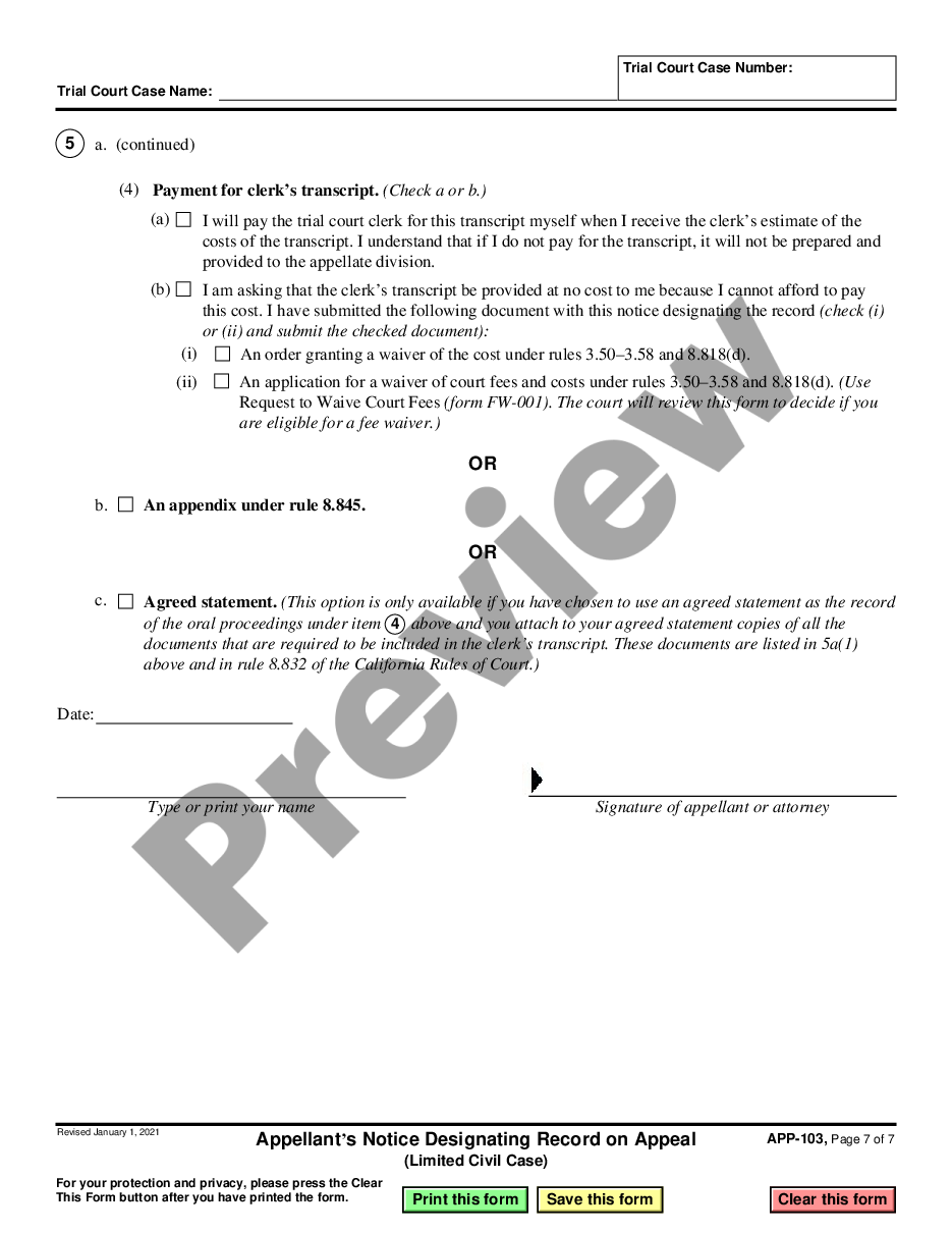 form Notice Designating Record on Appeal - Limited Civil Cases preview