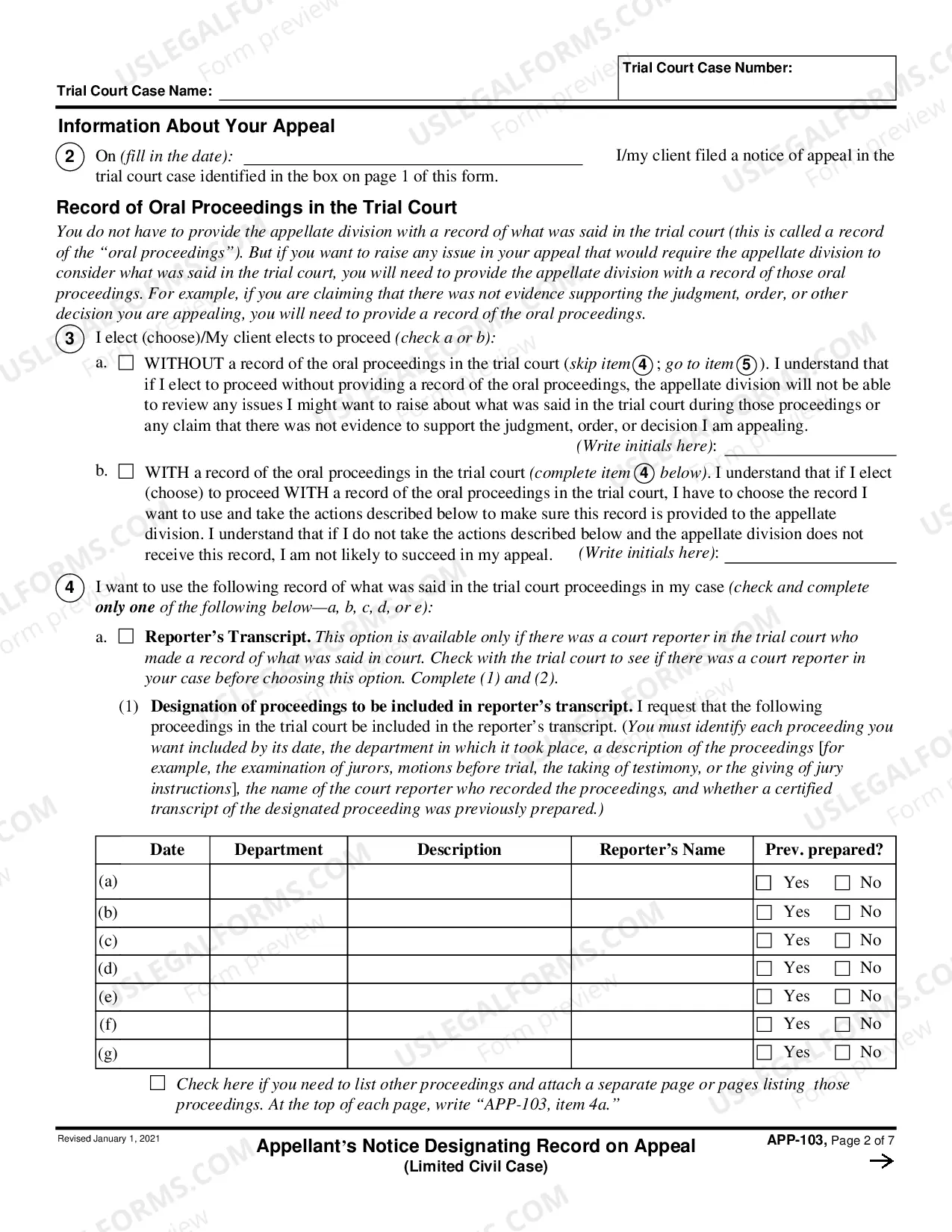 Preview Notice Designating Record on Appeal - Limited Civil Cases