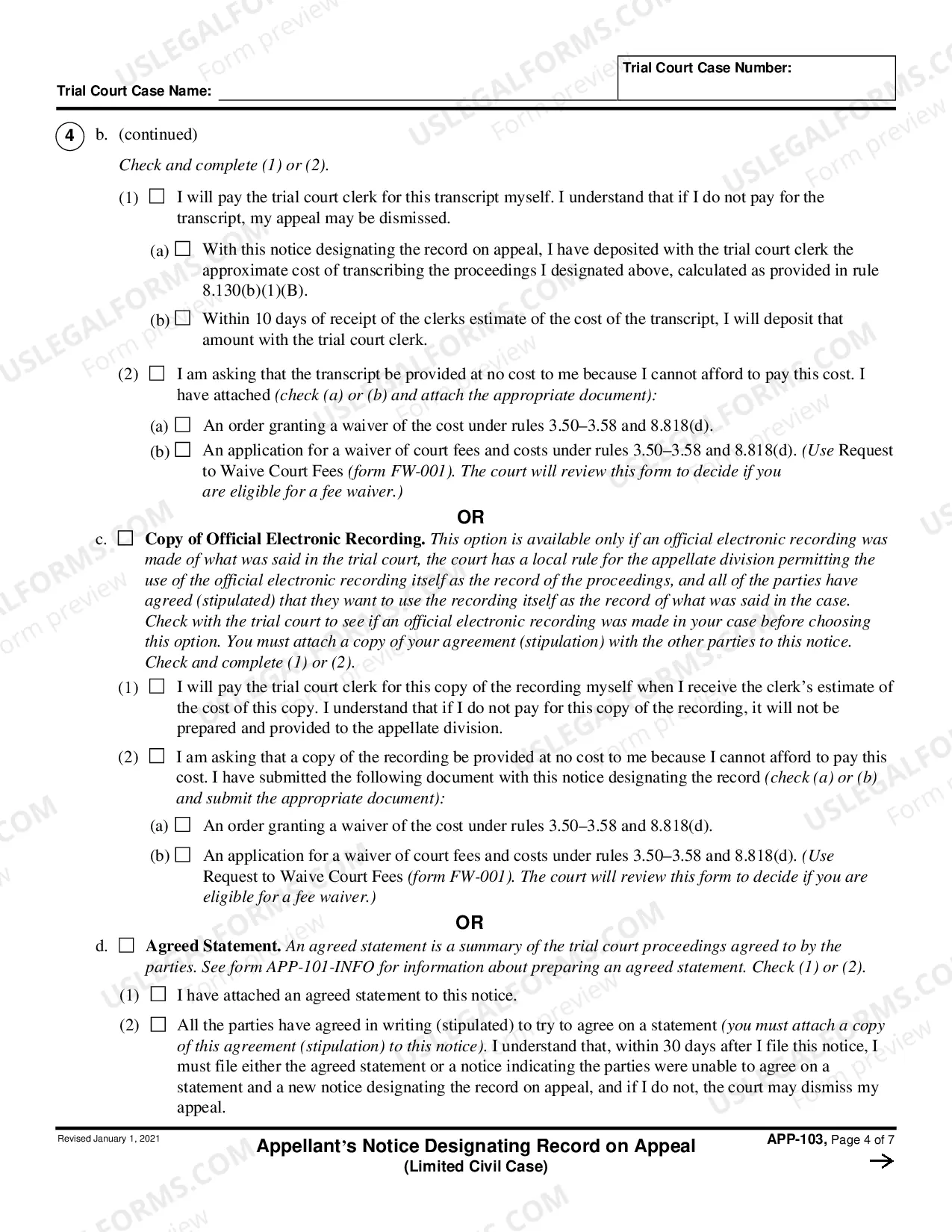 Preview Notice Designating Record on Appeal - Limited Civil Cases