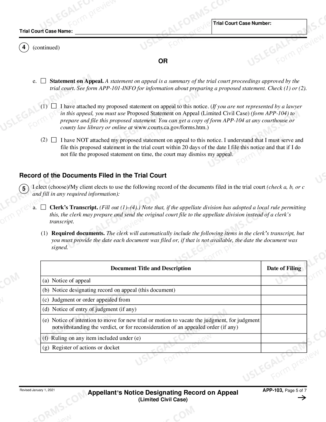 Preview Notice Designating Record on Appeal - Limited Civil Cases