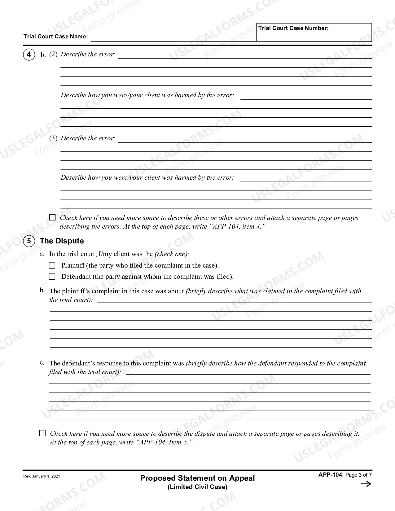 Preview Proposed Statement on Appeal - Limited Civil Cases