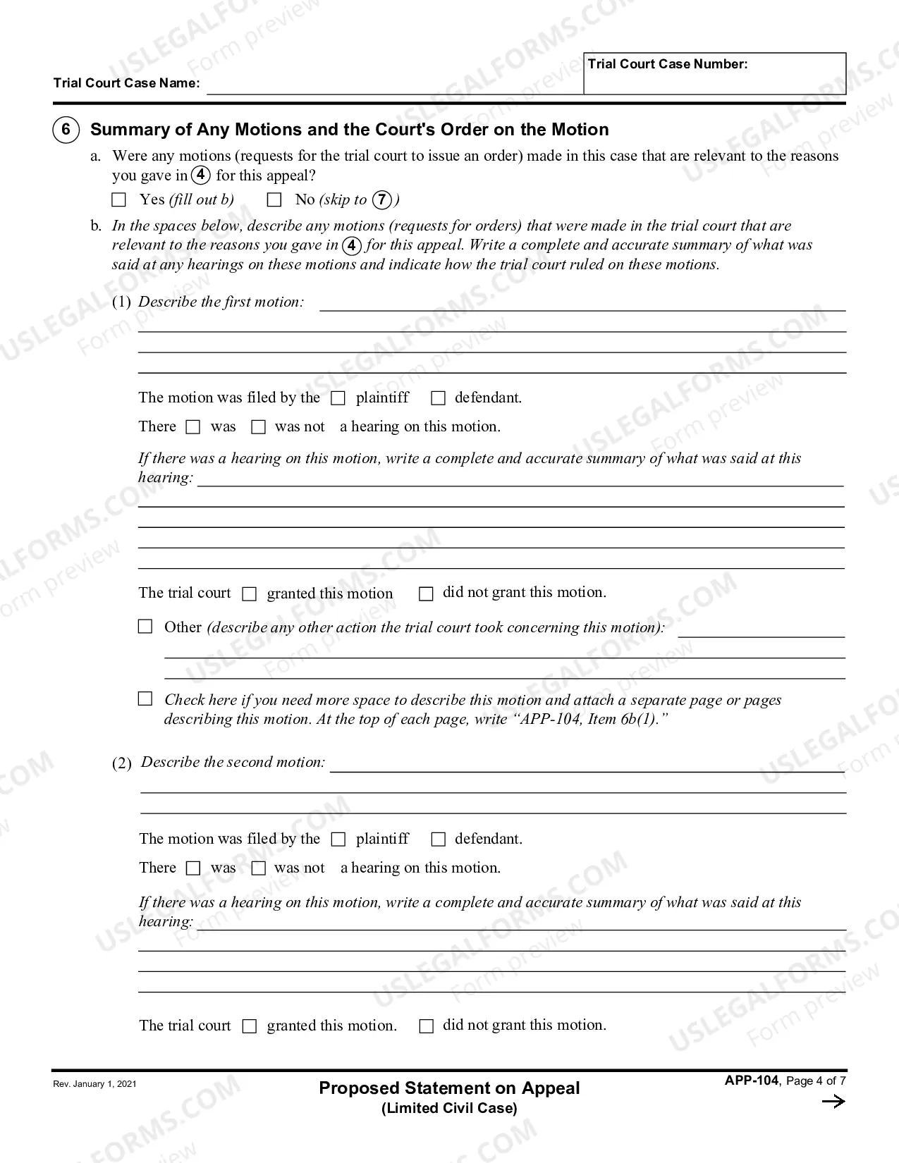 Preview Proposed Statement on Appeal - Limited Civil Cases