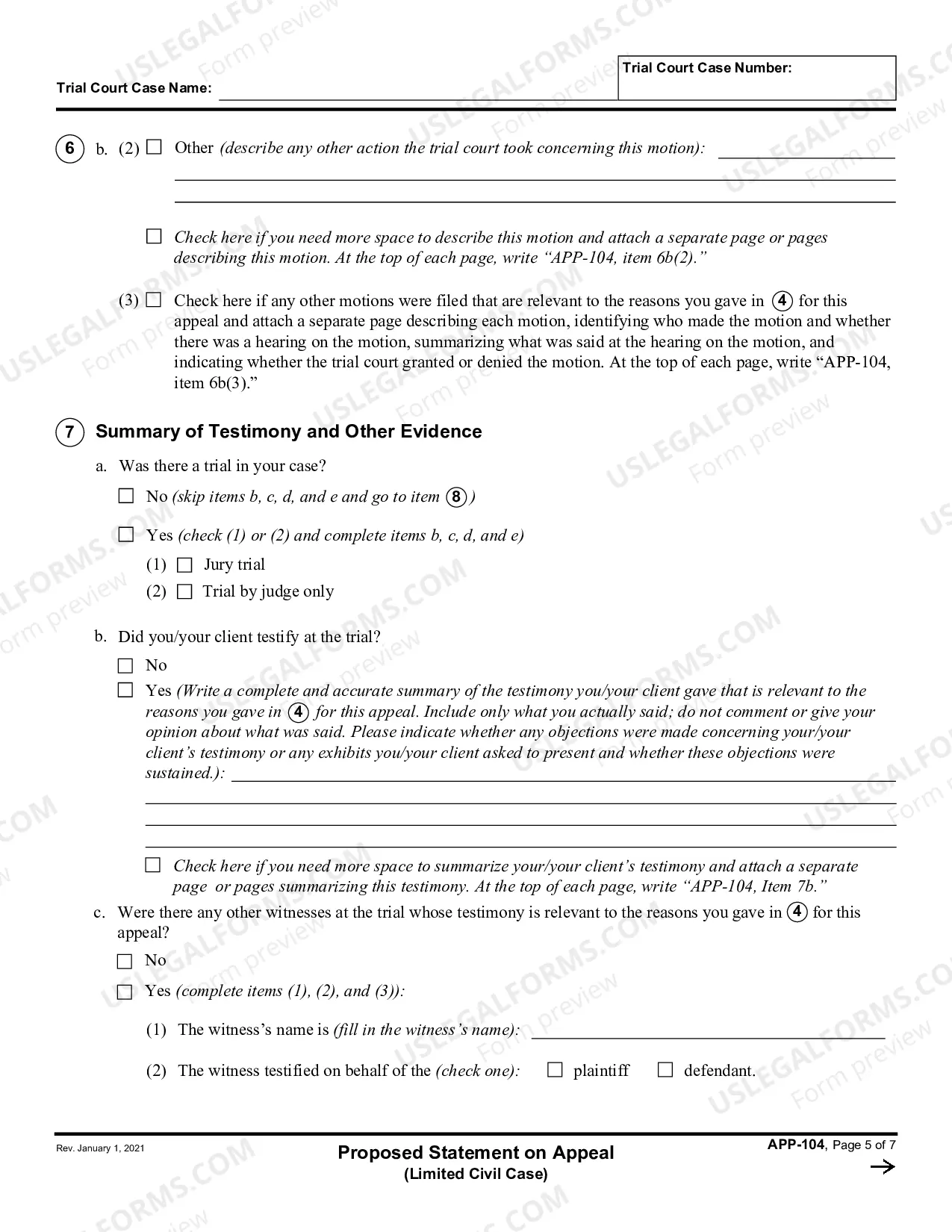 Preview Proposed Statement on Appeal - Limited Civil Cases