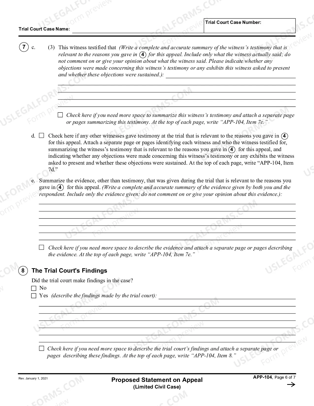Preview Proposed Statement on Appeal - Limited Civil Cases