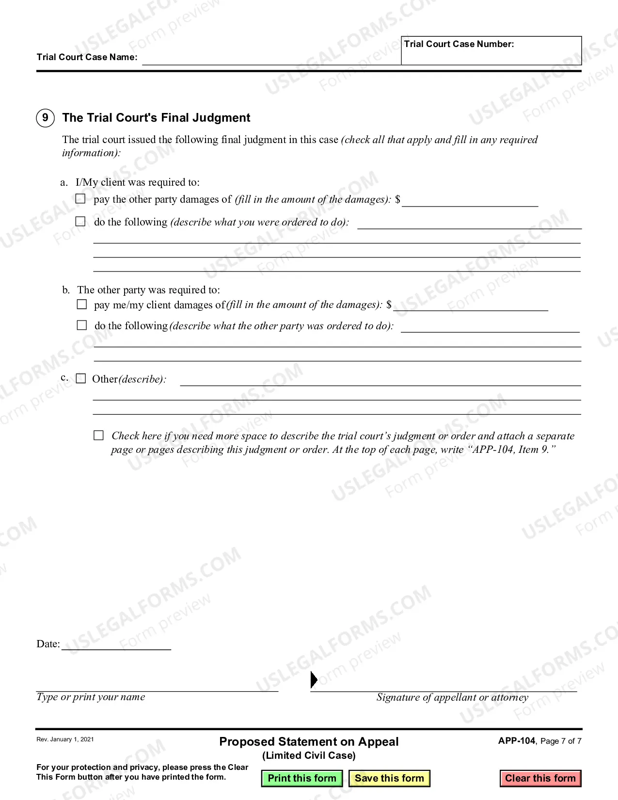 Preview Proposed Statement on Appeal - Limited Civil Cases