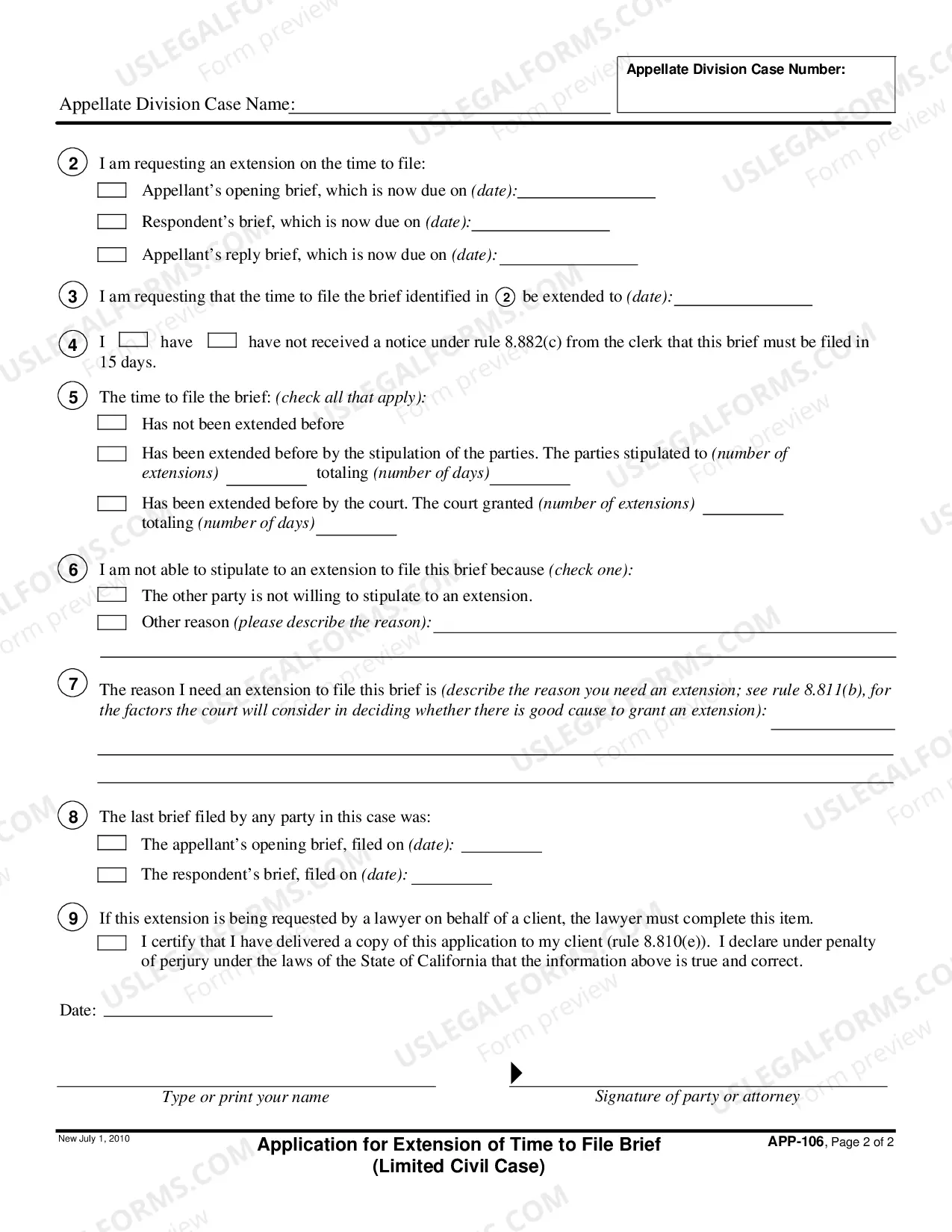 Preview Application for Extension of Time to File Brief - Limited Civil Case