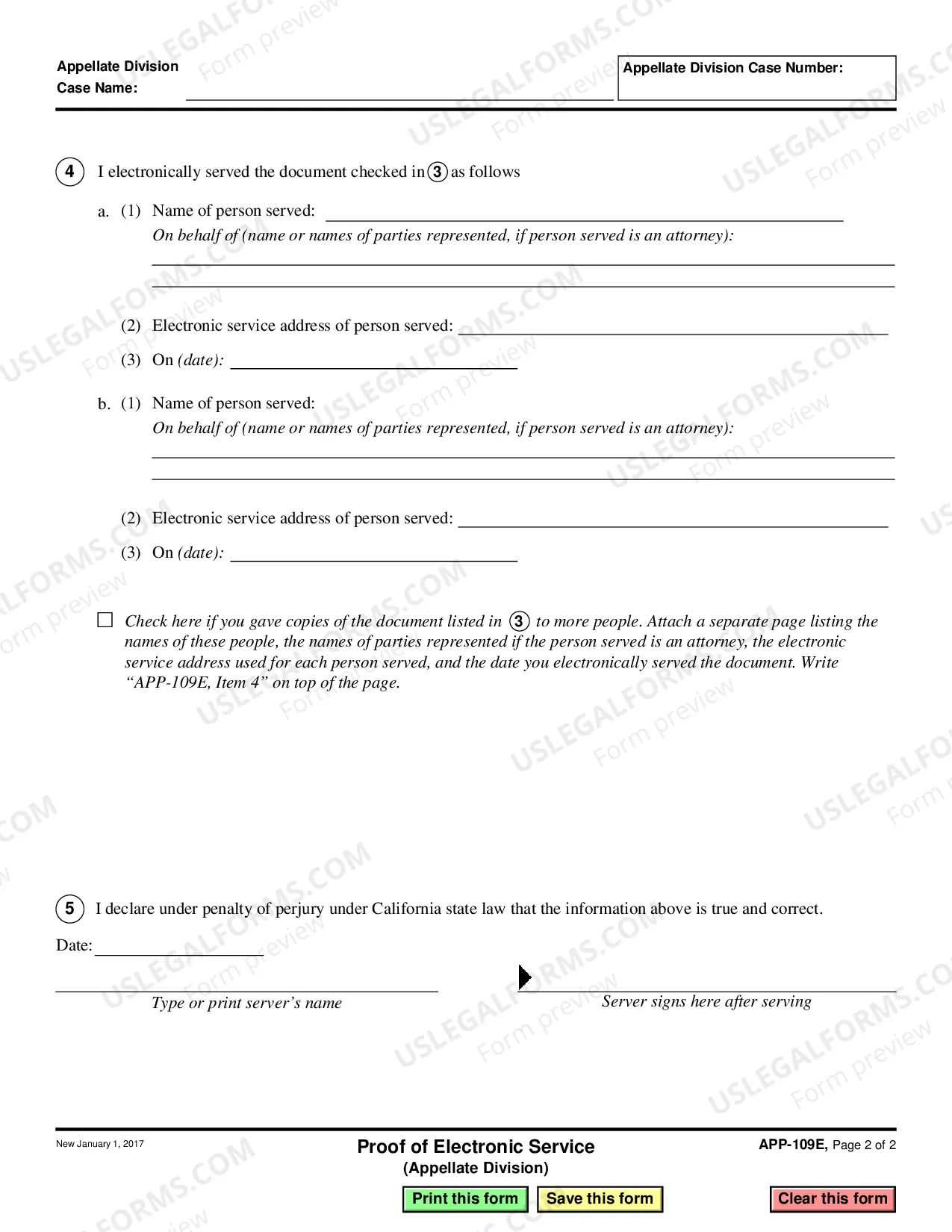 Preview Proof of Electronic Service for Appellate Division