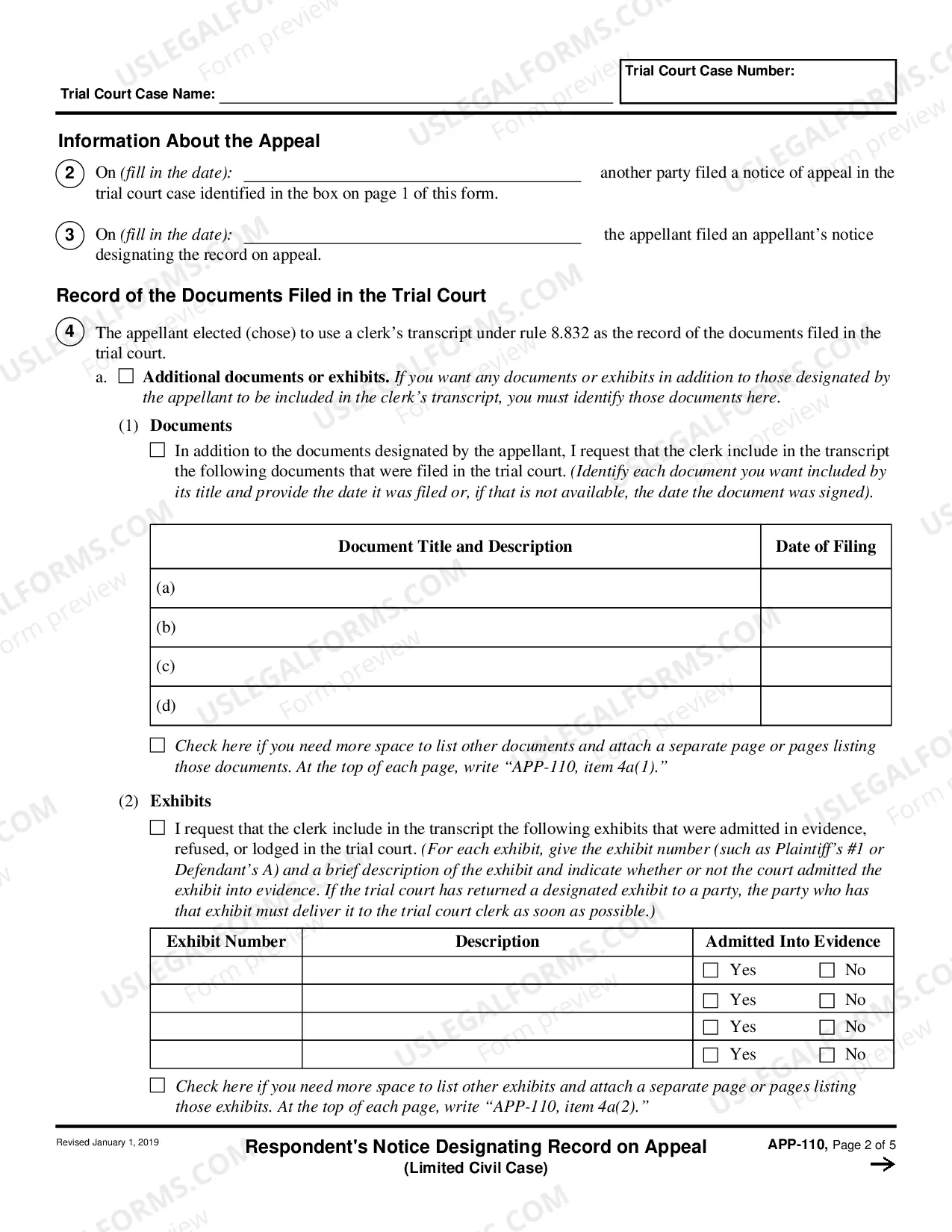 Preview Respondent's Notice Designating Record on Appeal - Limited Civil Case