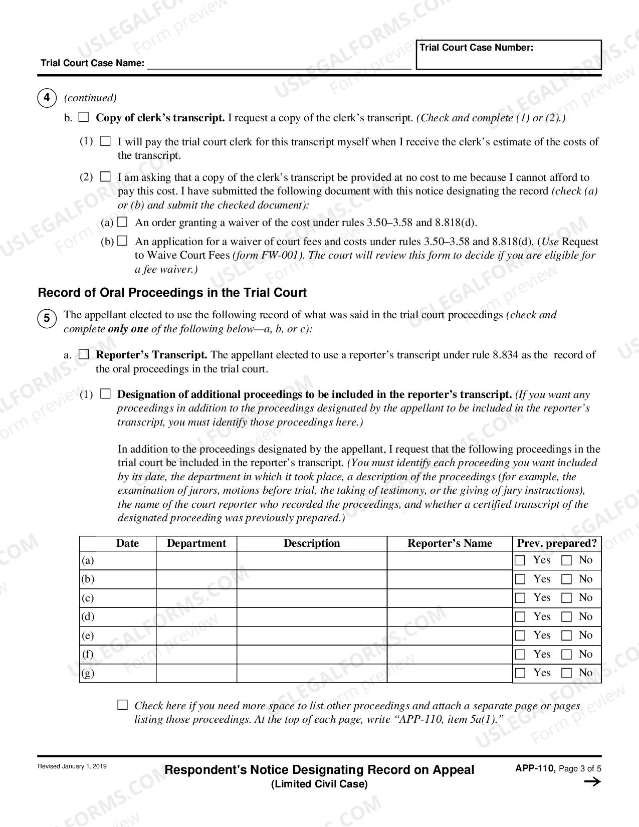 Preview Respondent's Notice Designating Record on Appeal - Limited Civil Case