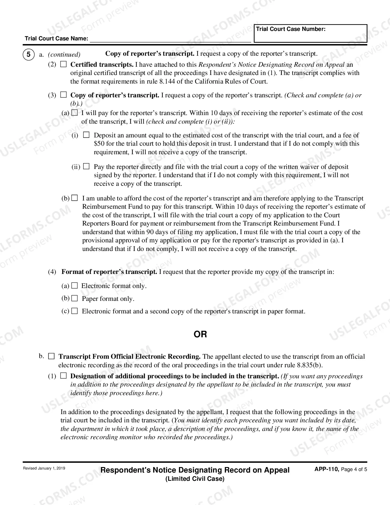 Preview Respondent's Notice Designating Record on Appeal - Limited Civil Case