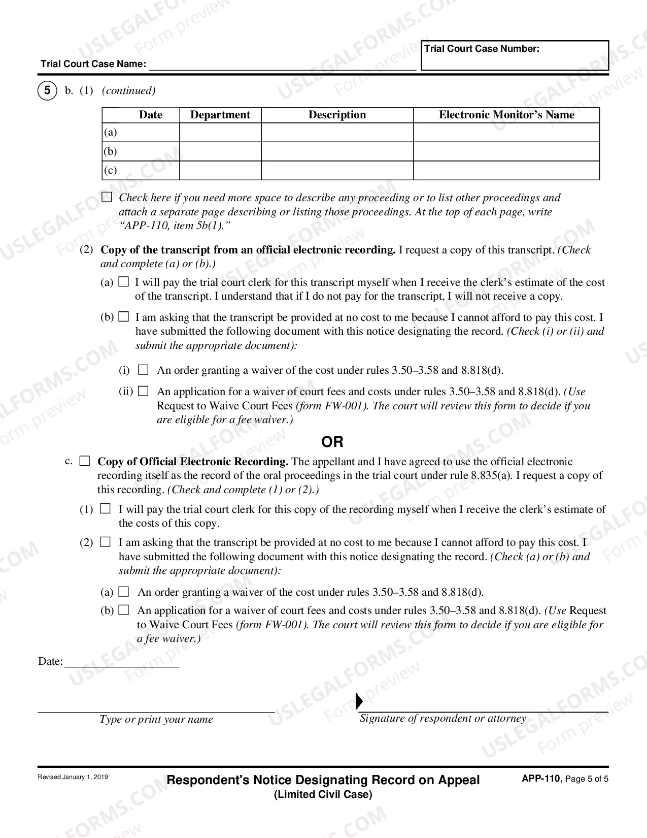 Preview Respondent's Notice Designating Record on Appeal - Limited Civil Case