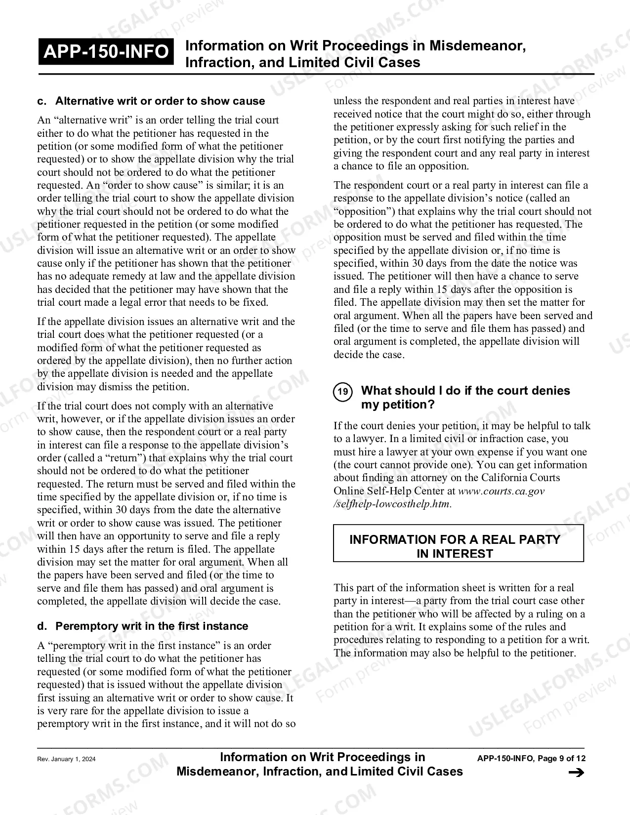 Preview Information on Writ Proceedings in Misdemeanor, Infraction, and Limited Civil Cases