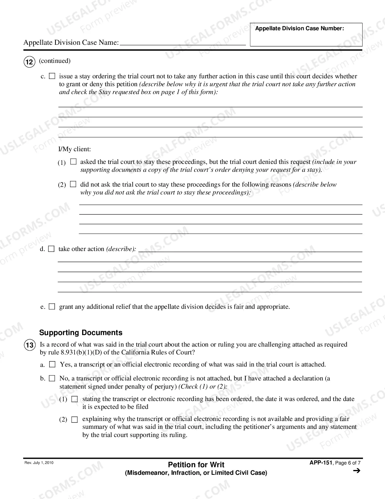 Preview Petition for Writ - Misdemeanor, Infraction, and Limited Civil Cases