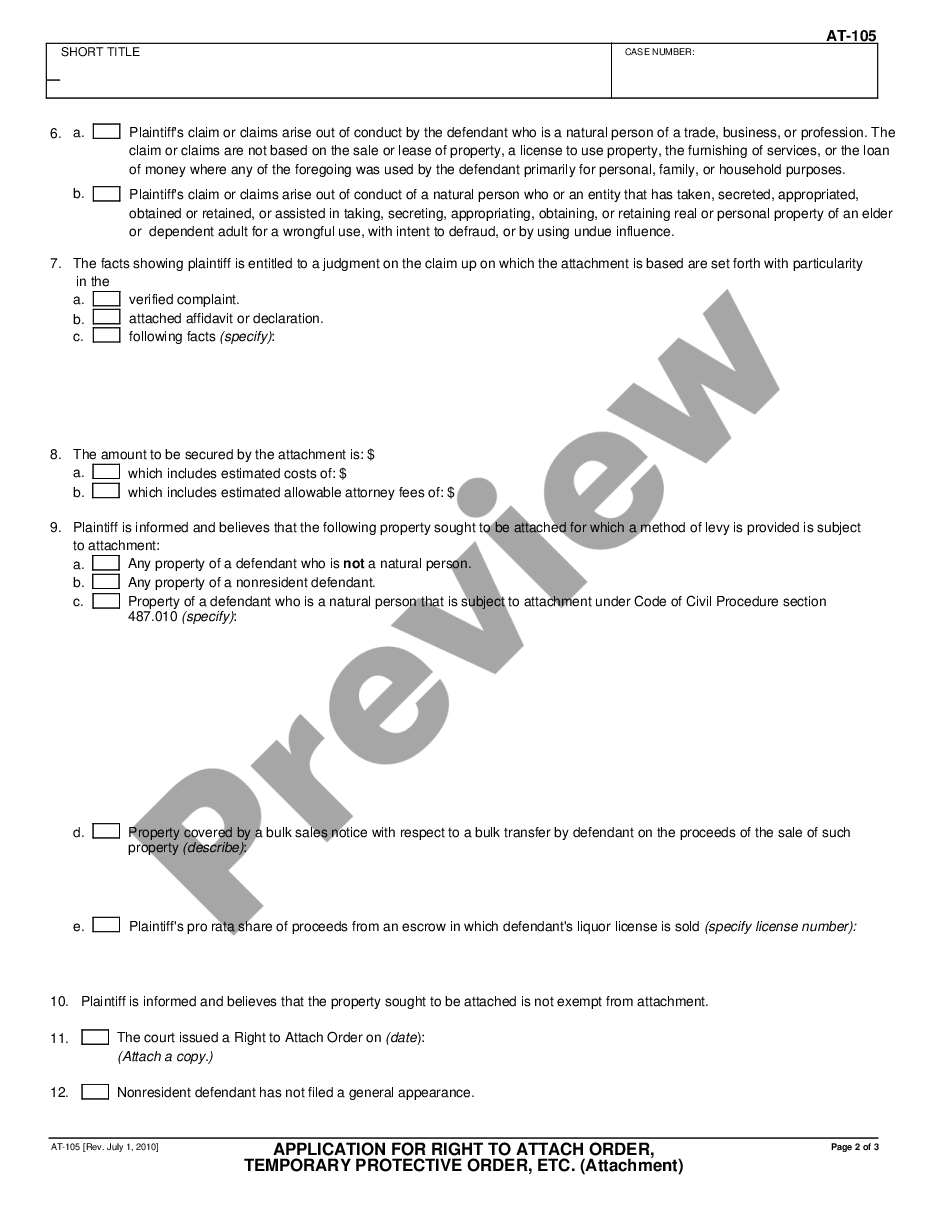page 1 Application for Attachment, Temporary Protective Order, etc. preview