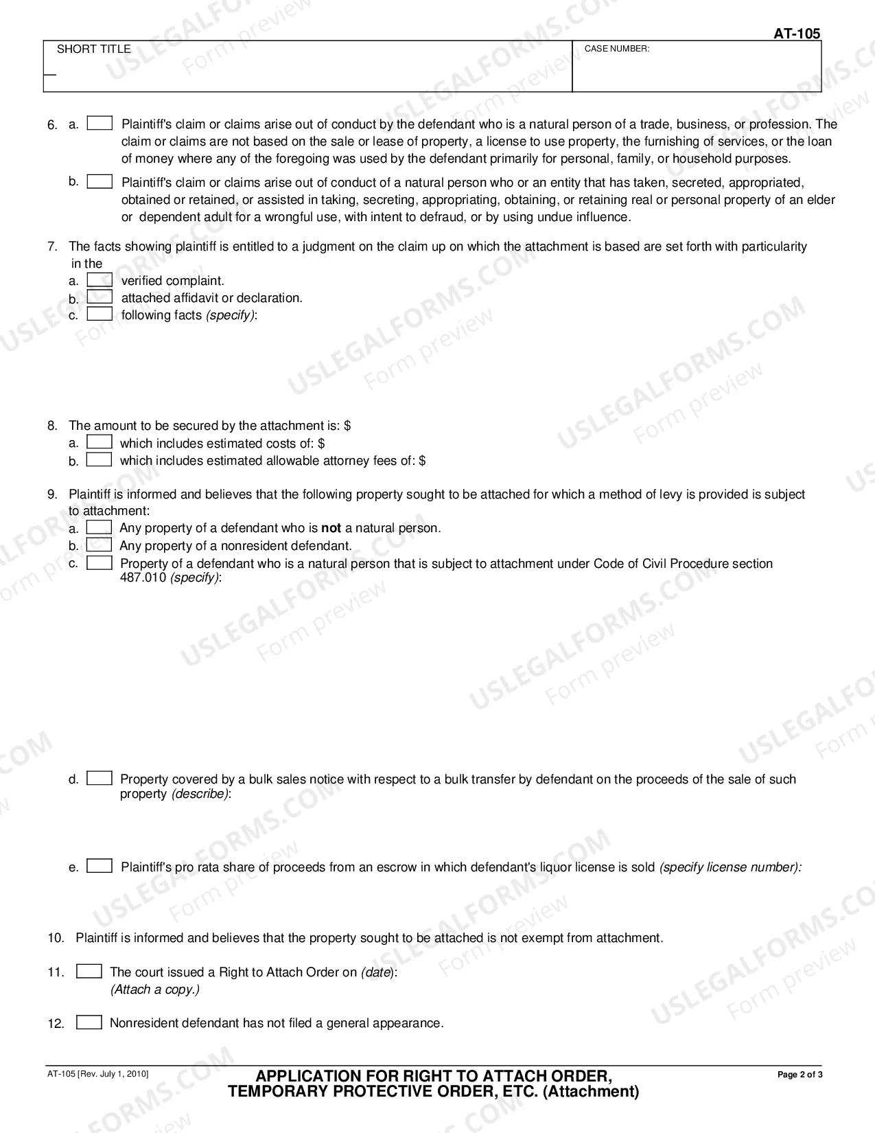 Preview Application for Attachment, Temporary Protective Order, etc.