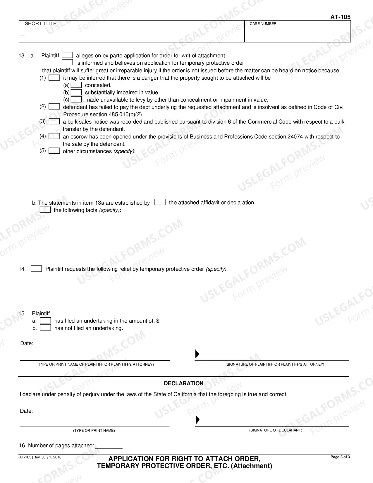 Preview Application for Attachment, Temporary Protective Order, etc.