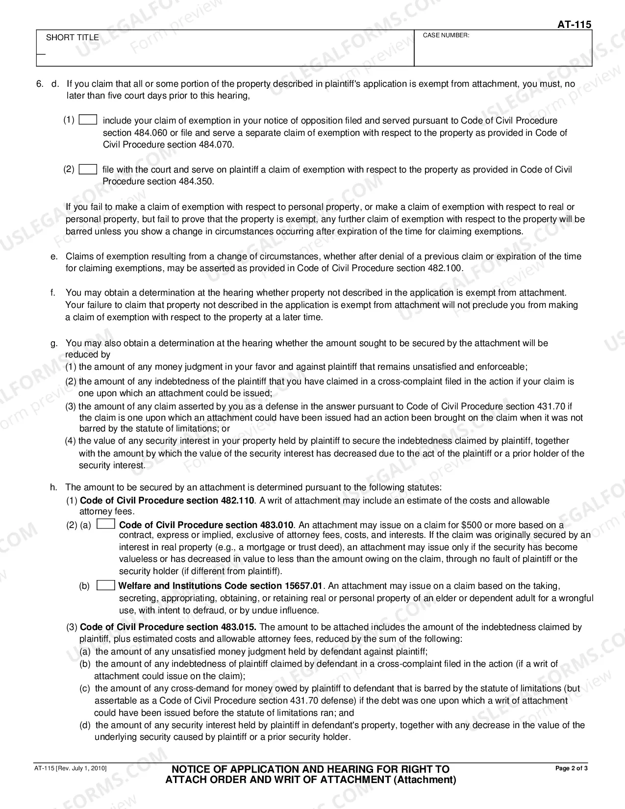 Preview Notice of Application and Hearing for Right to Attach Order and Writs of Attachment