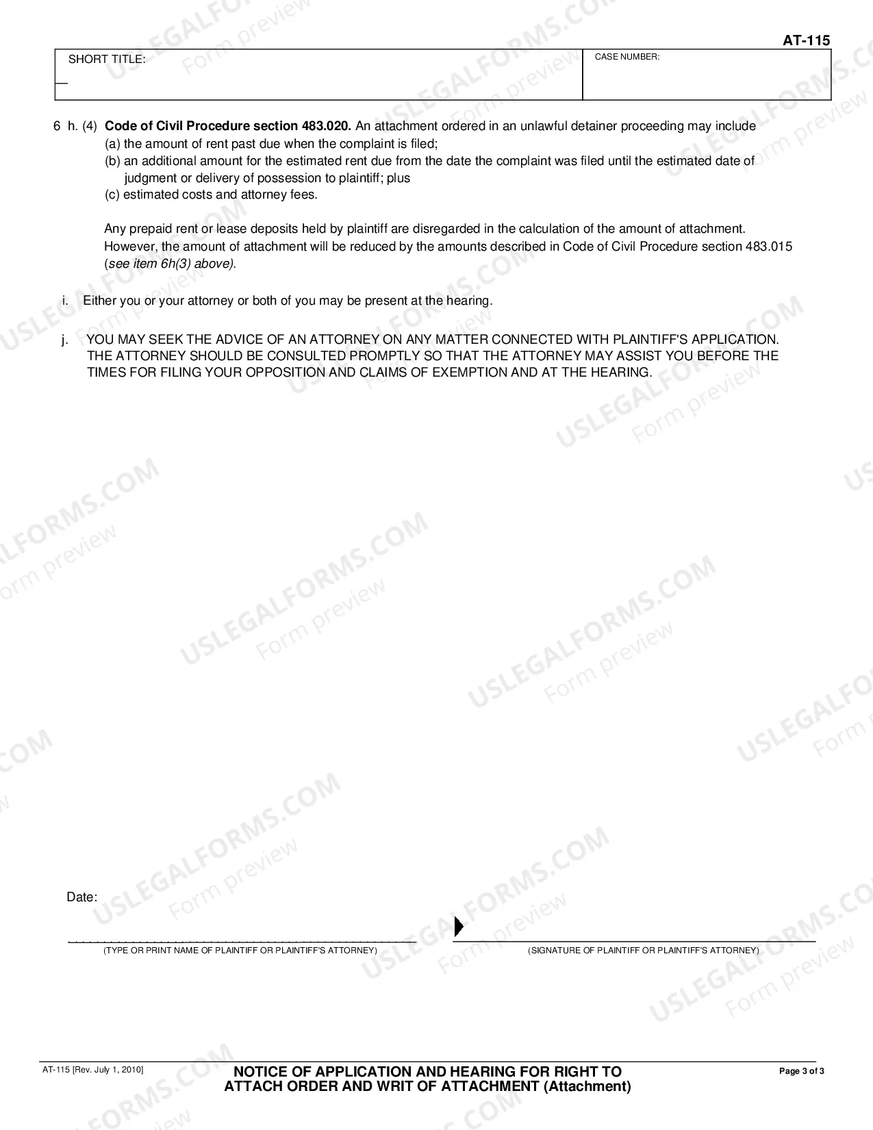 Preview Notice of Application and Hearing for Right to Attach Order and Writs of Attachment