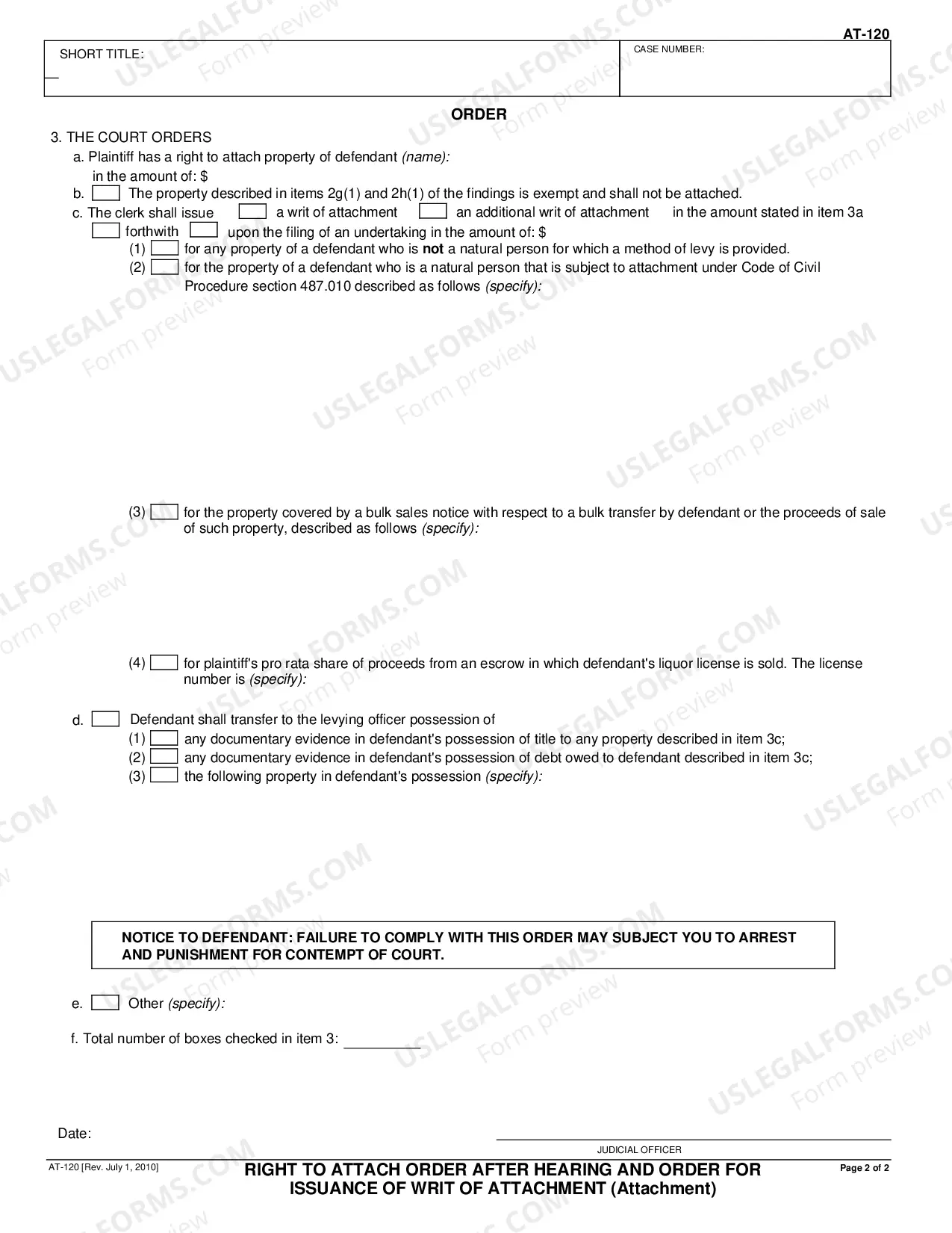 Preview Right to Attach Order After Hearing and Order for Issuance of Writ of Attachment