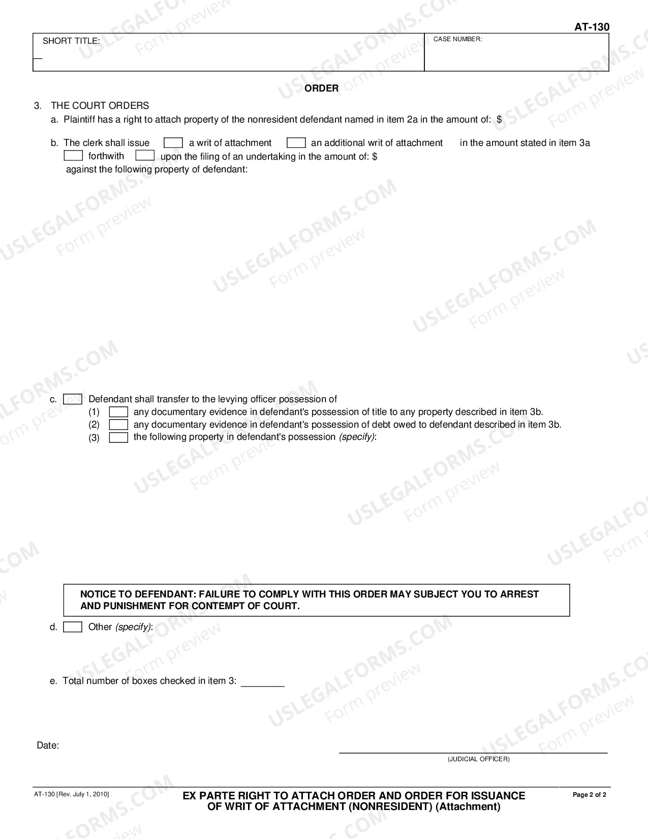 Preview Ex Parte Right to Attach Order and Order for Issuance of Writ of Attachment - Nonresident