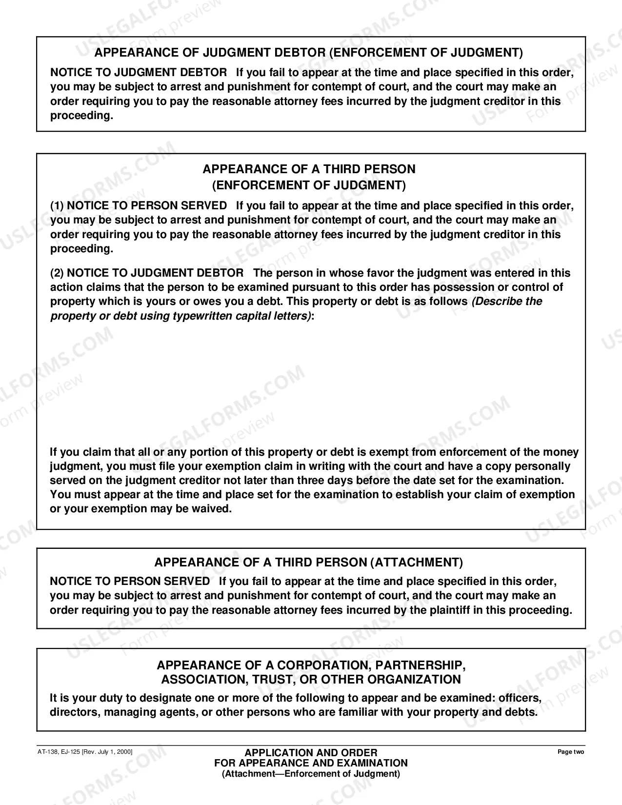 Preview Application and Order for Appearance and Examination - same as EJ-125