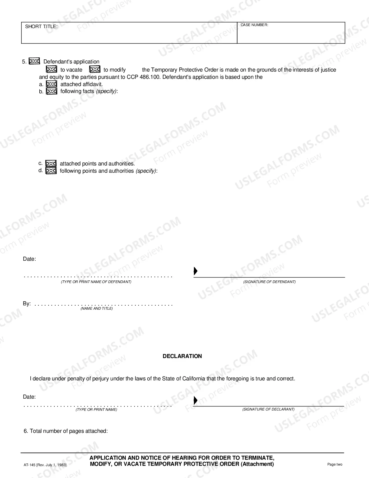 Preview Application and Notice of Hearing for Order to Terminate, Modify, or Vacate Temporary Protective Order