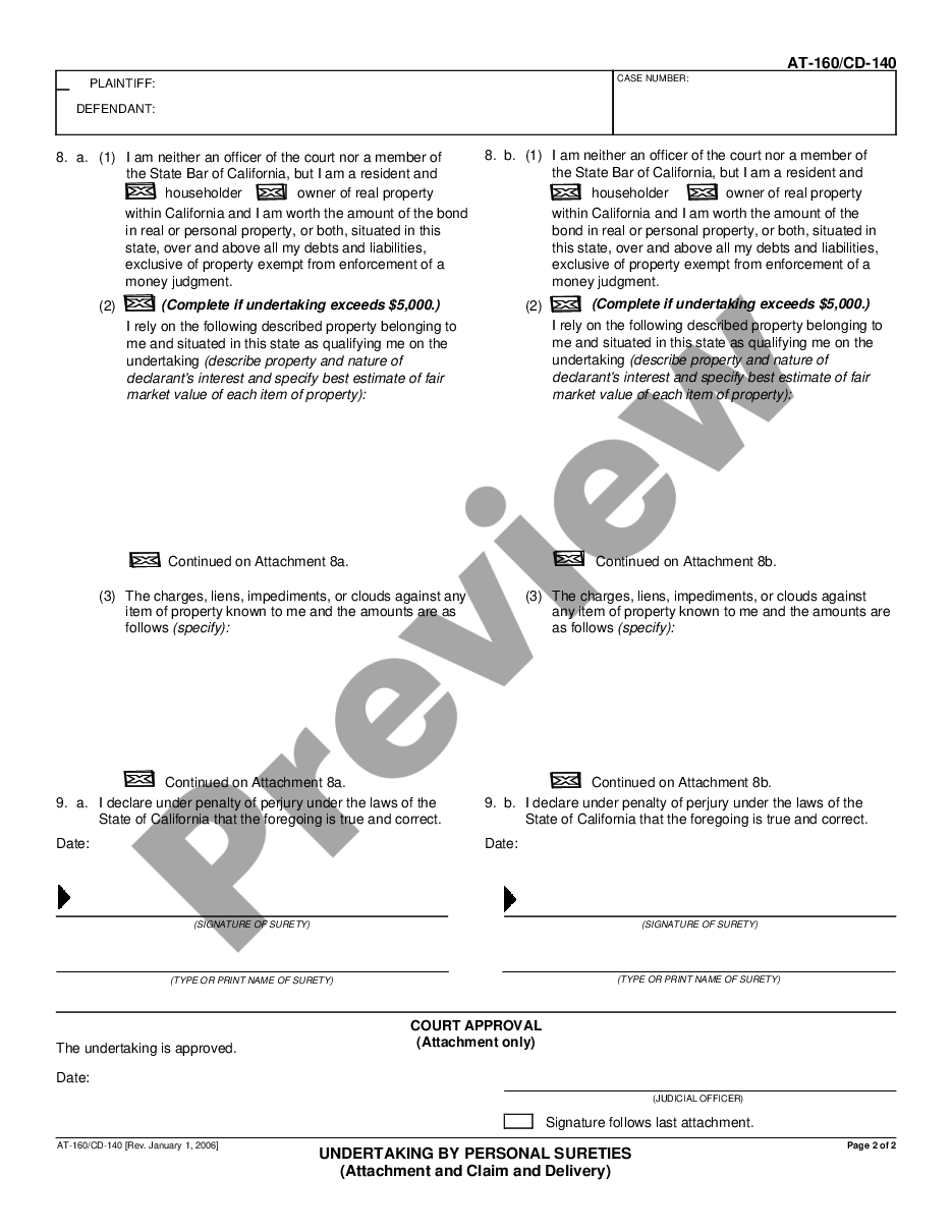 page 1 Undertaking by Personal Sureties - same as CD-140 preview