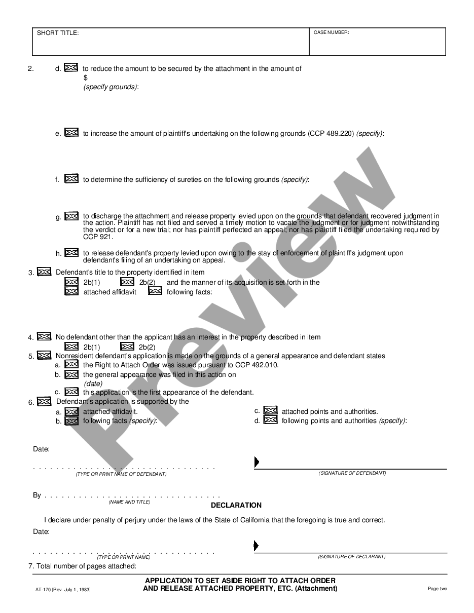 form Application to Set Aside Right to Attach Order and Release Attached Property, etc. preview