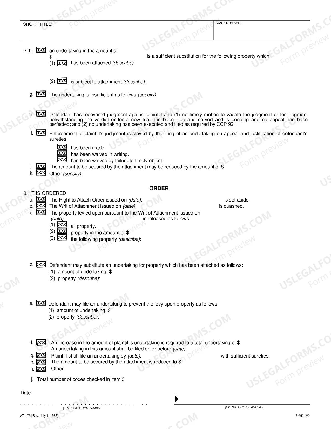 Preview Order to Set Aside Attachment, to Substitute Undertaking, Etc.