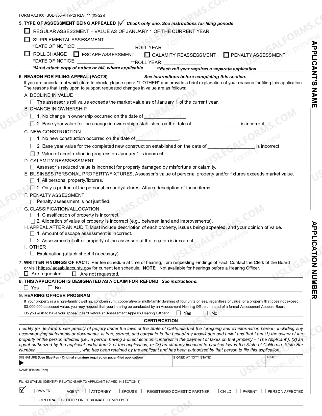 Preview Assessment Appeal Application