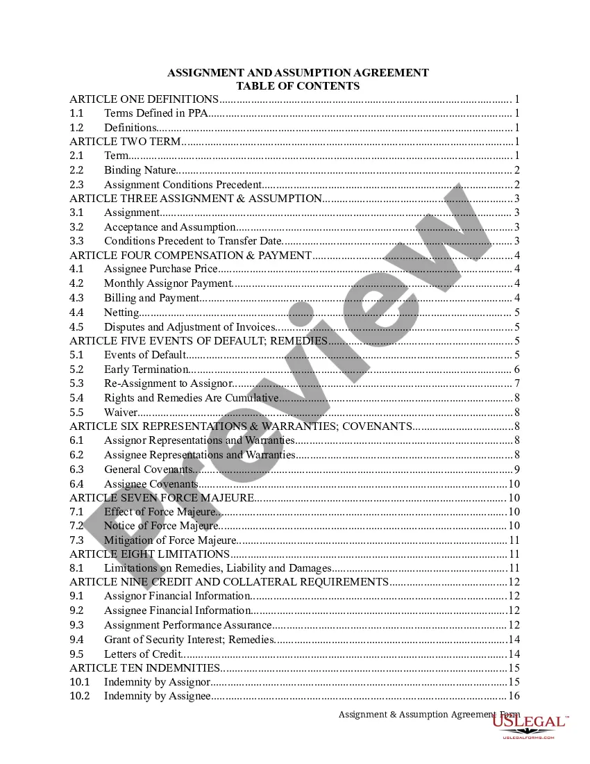 Preview Assingment and Assumption Agreement between Gas and Electic Company and Entity