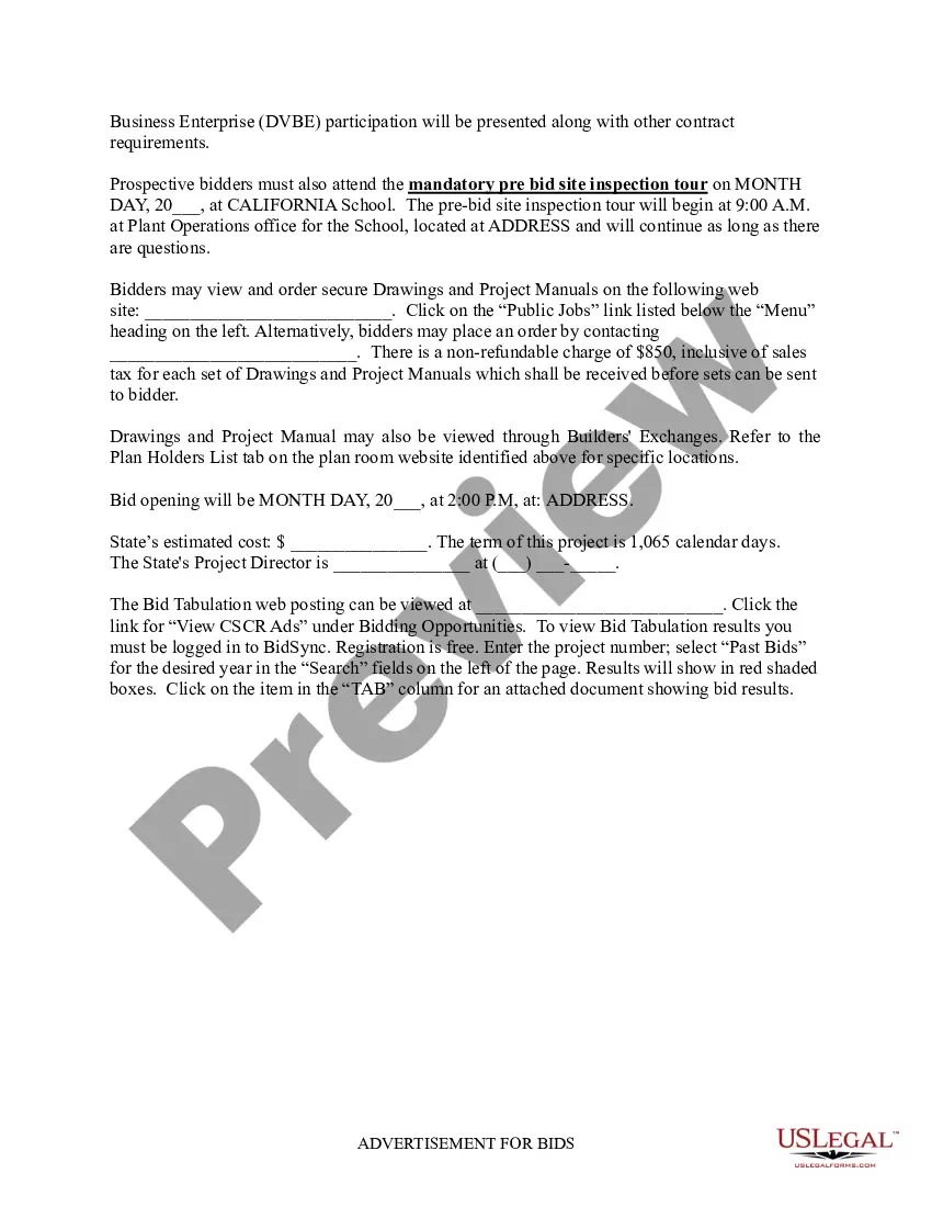 Preview Construction - Advertisement for Bids