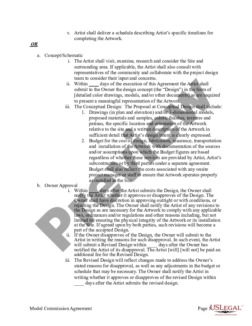 Preview Agreement for Commission of Public Art Work Between Artist and Private Entity or Non-Agency