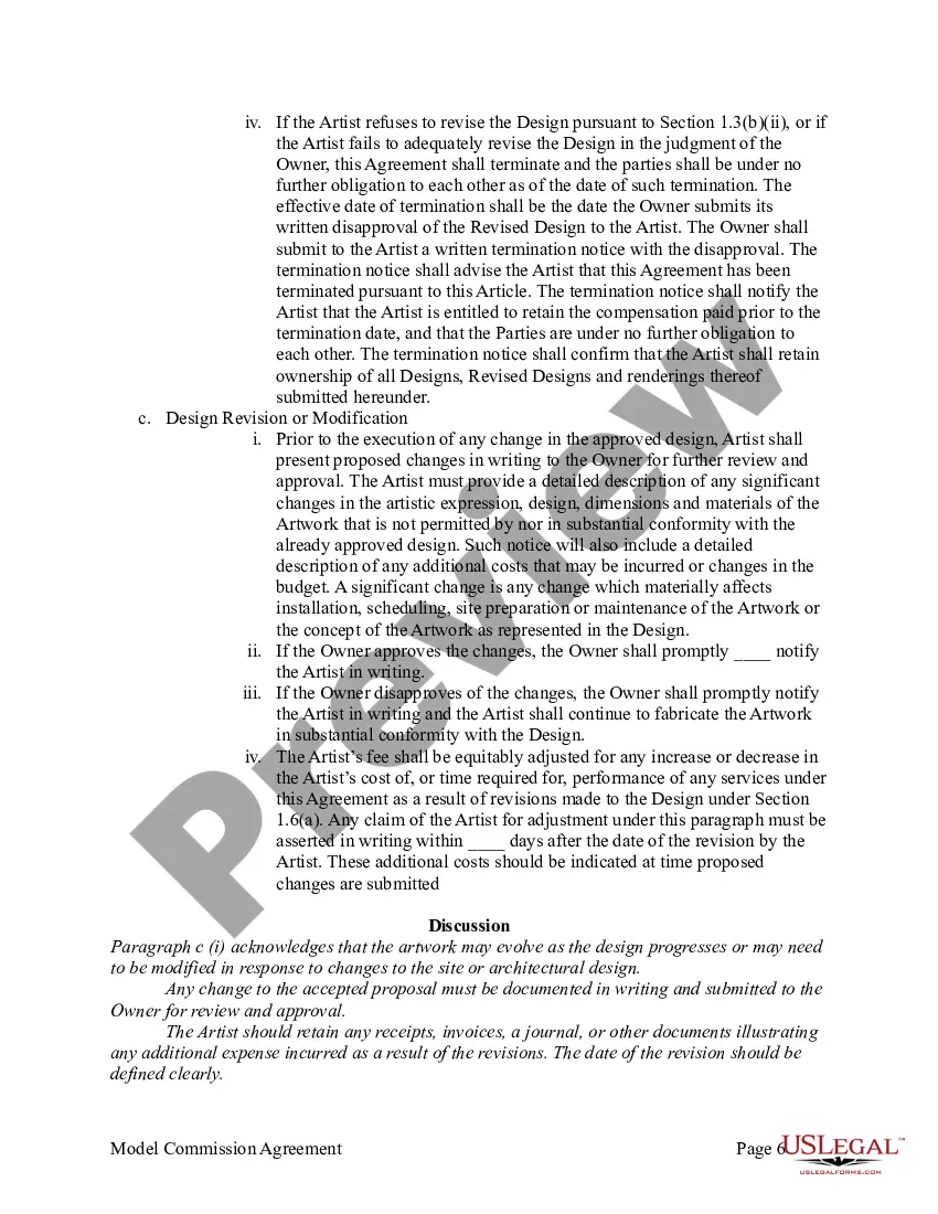 Preview Agreement for Commission of Public Art Work Between Artist and Private Entity or Non-Agency